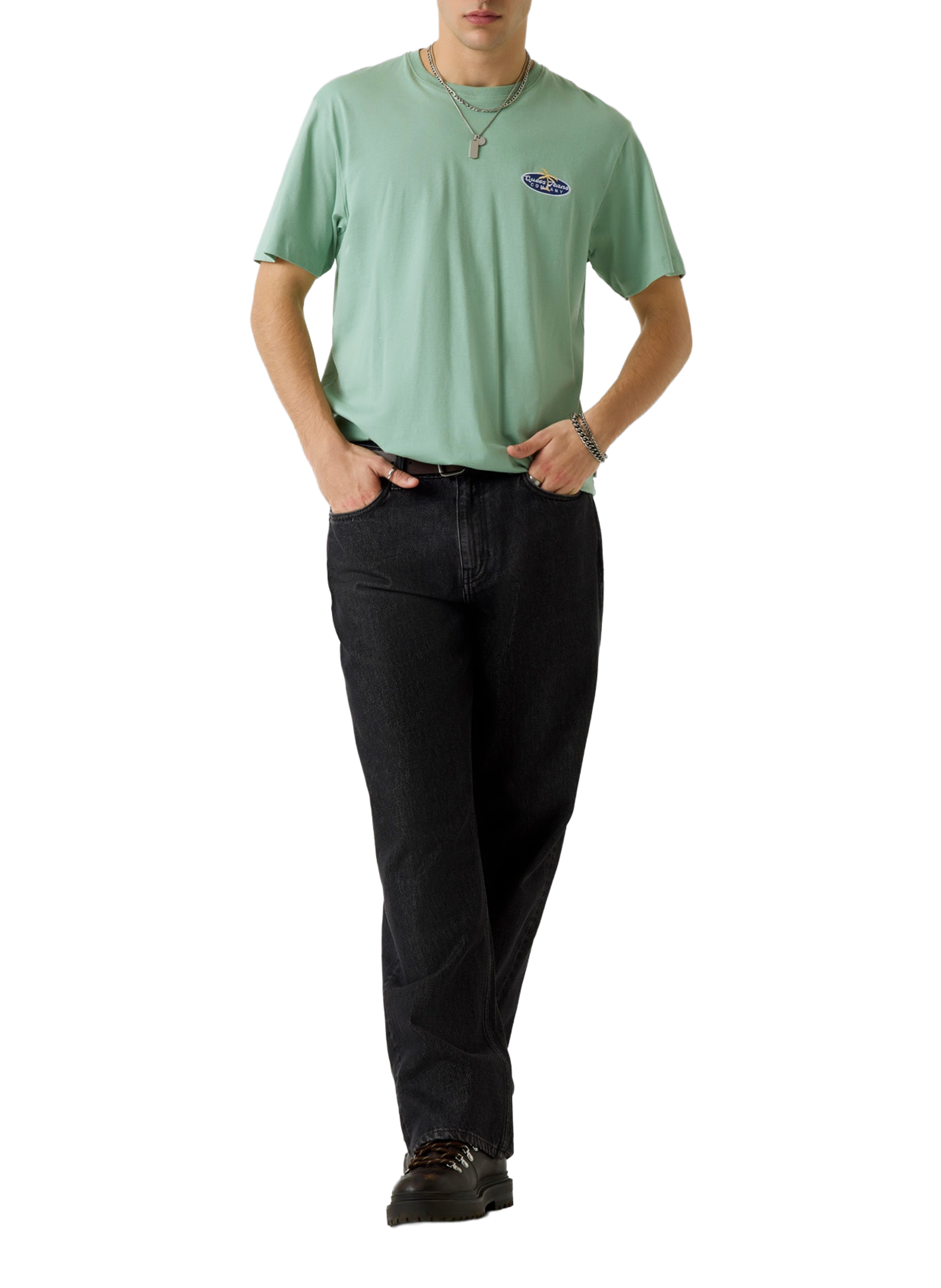 Embroidered cotton logo T-shirt GUESS Green