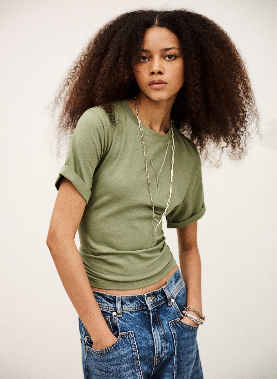 Tee-shirt col rond en coton blanca BA&SH Kaki