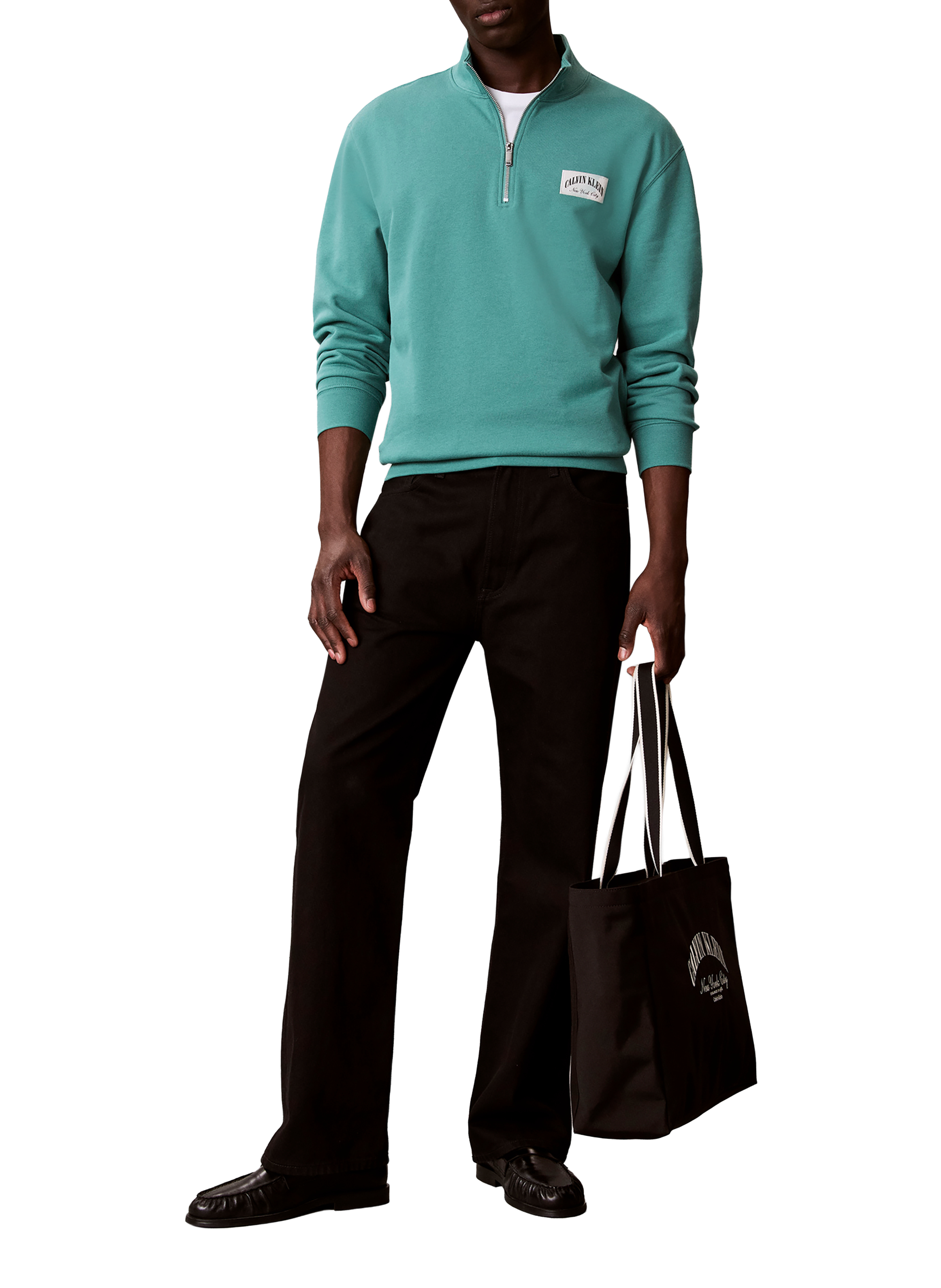 Sweatshirt à col montant zippé en coton CALVIN KLEIN Vert