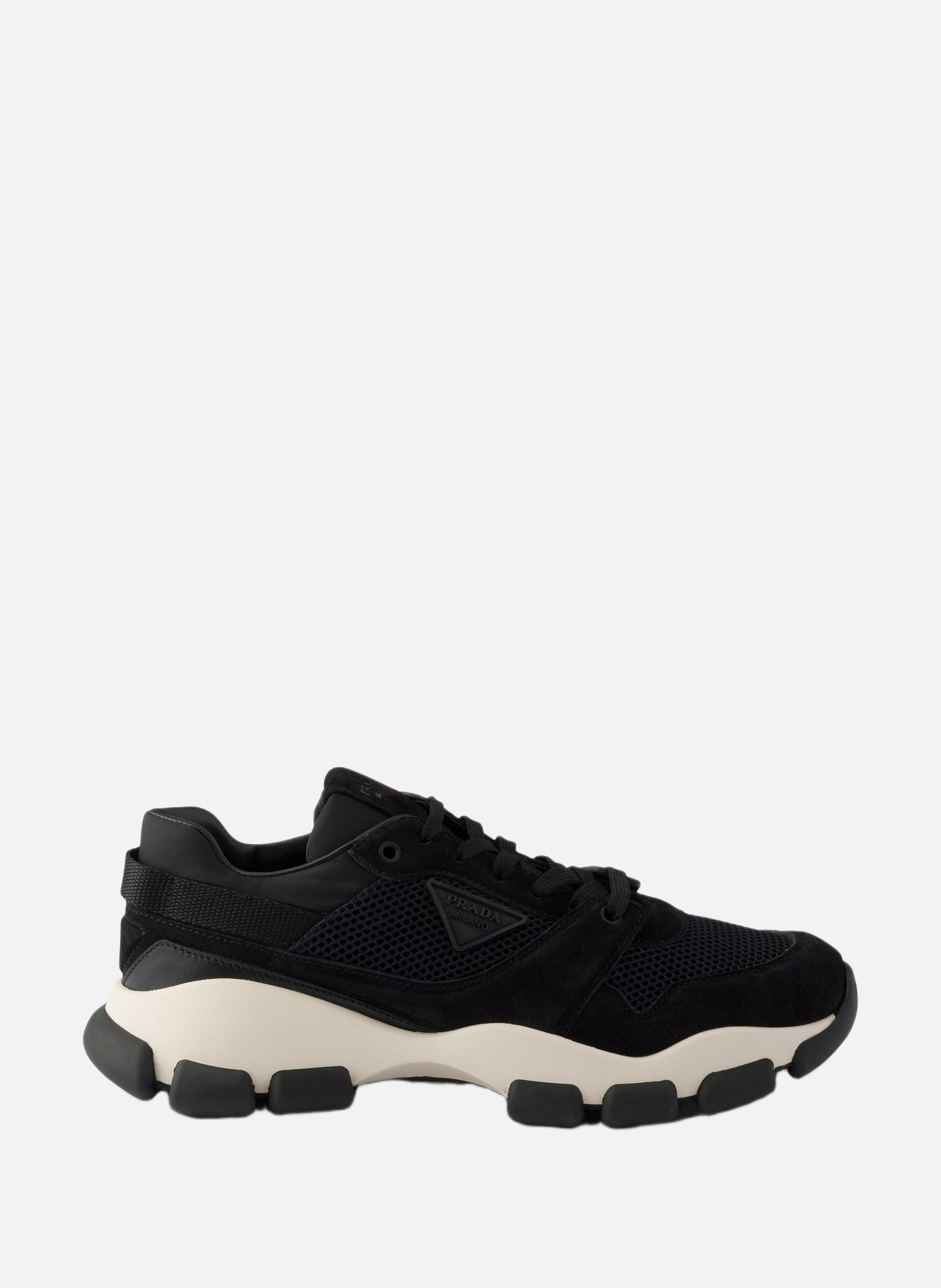 Baskets en tissu mesh et en suède PRADA Noir