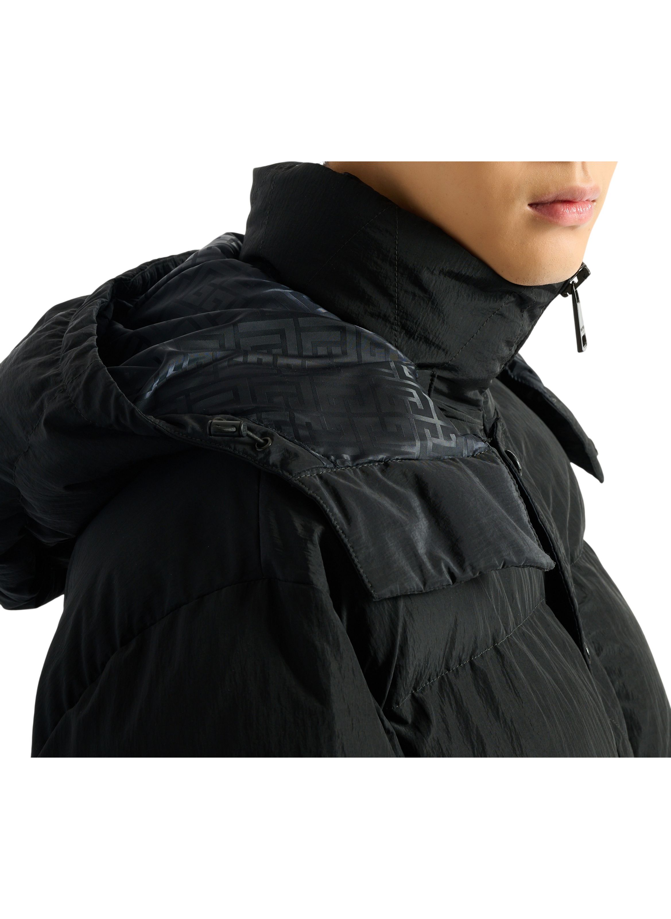 Doudoune en nylon et cuir BALMAIN Noir