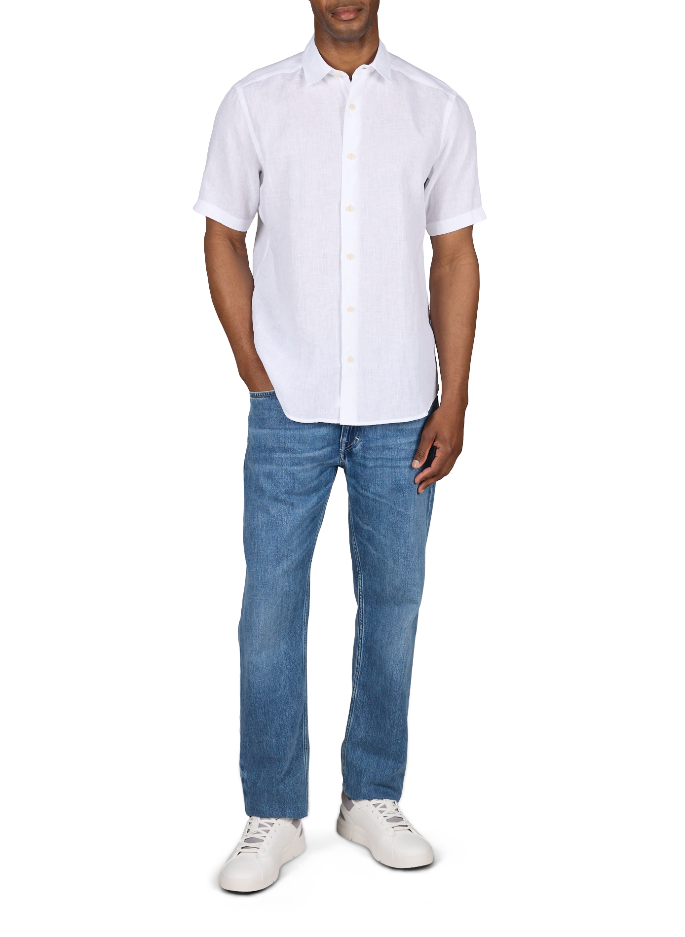 Straight shirt with short sleeves in linen ETON White