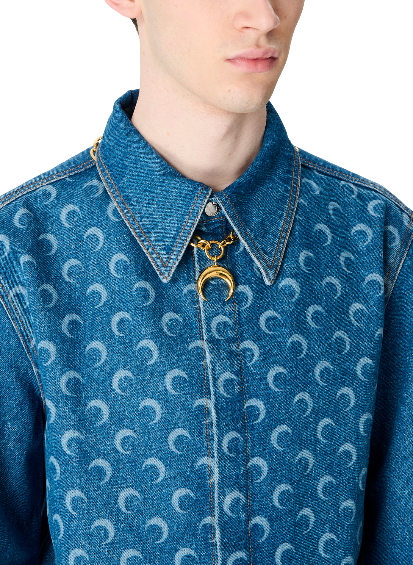 Chemise manches longues en denim délavé bleu laser moon unisexe MARINE SERRE Bleu