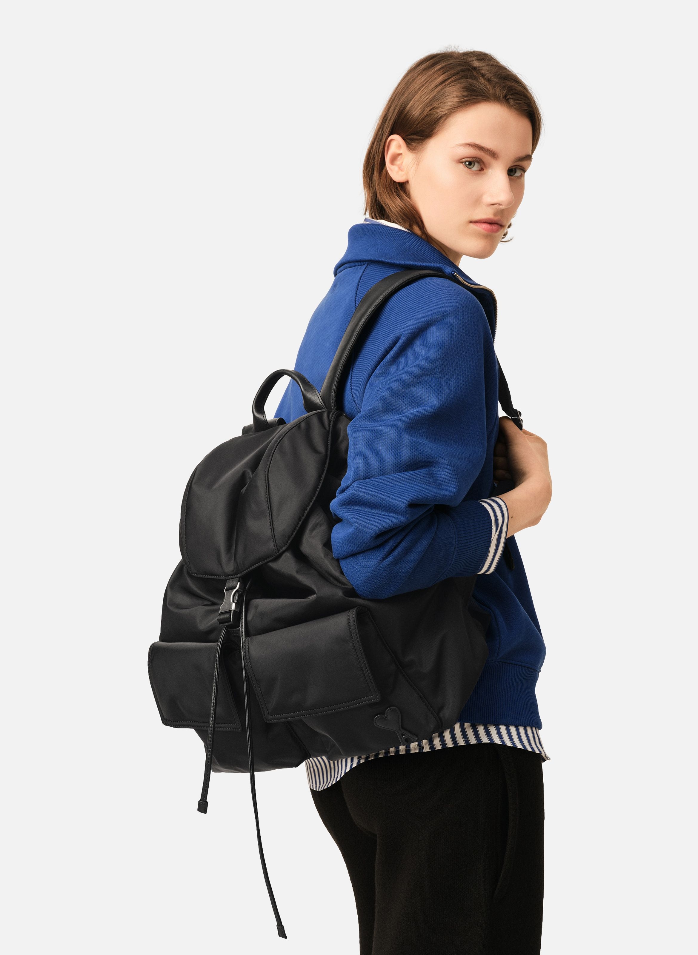 Sac à dos à rabat marcel unisexe en nylon AMI PARIS Noir