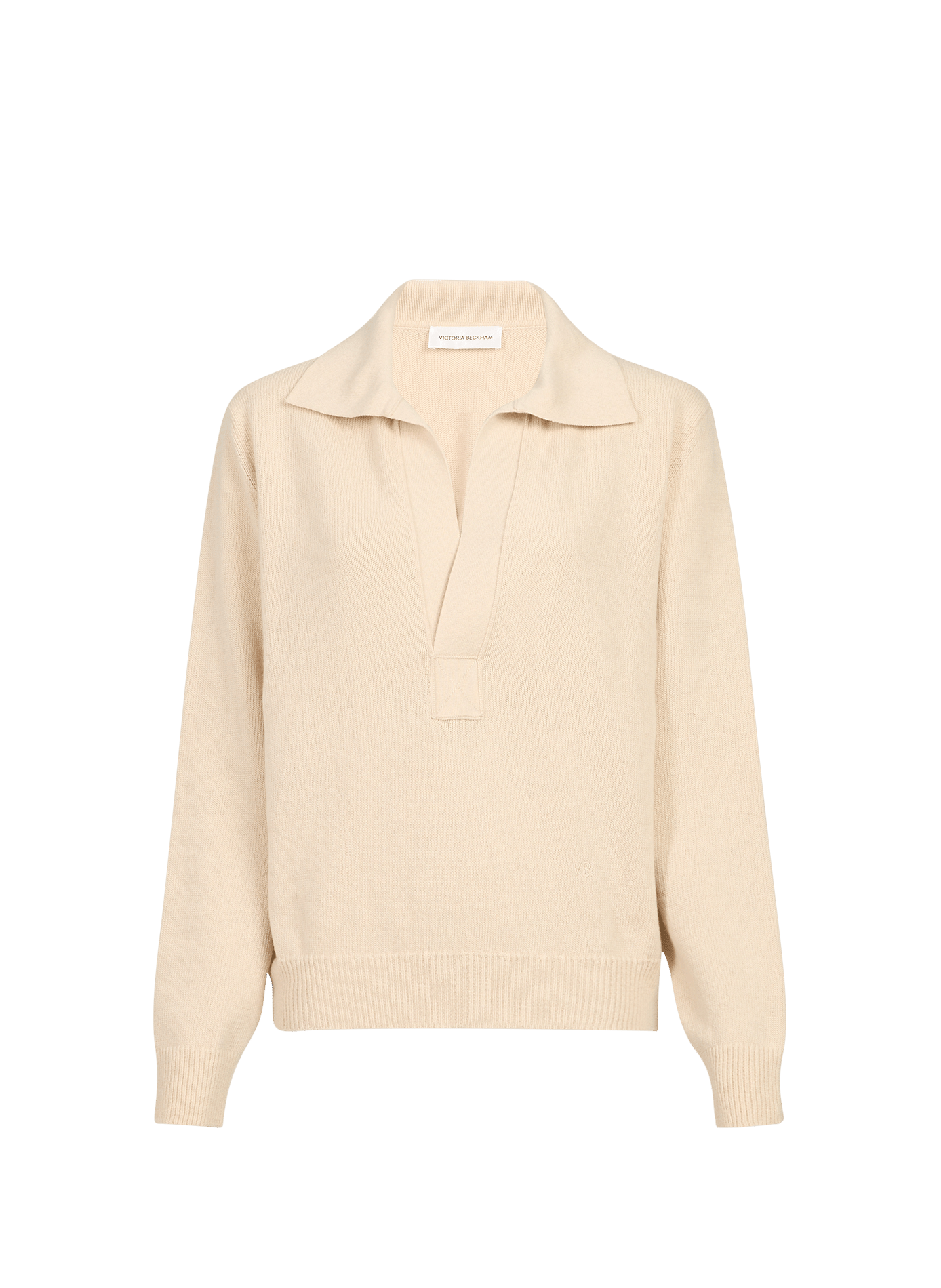 Woll- und Kaschmirpullover mit V-Ausschnitt und Revers VICTORIA BECKHAM Beige