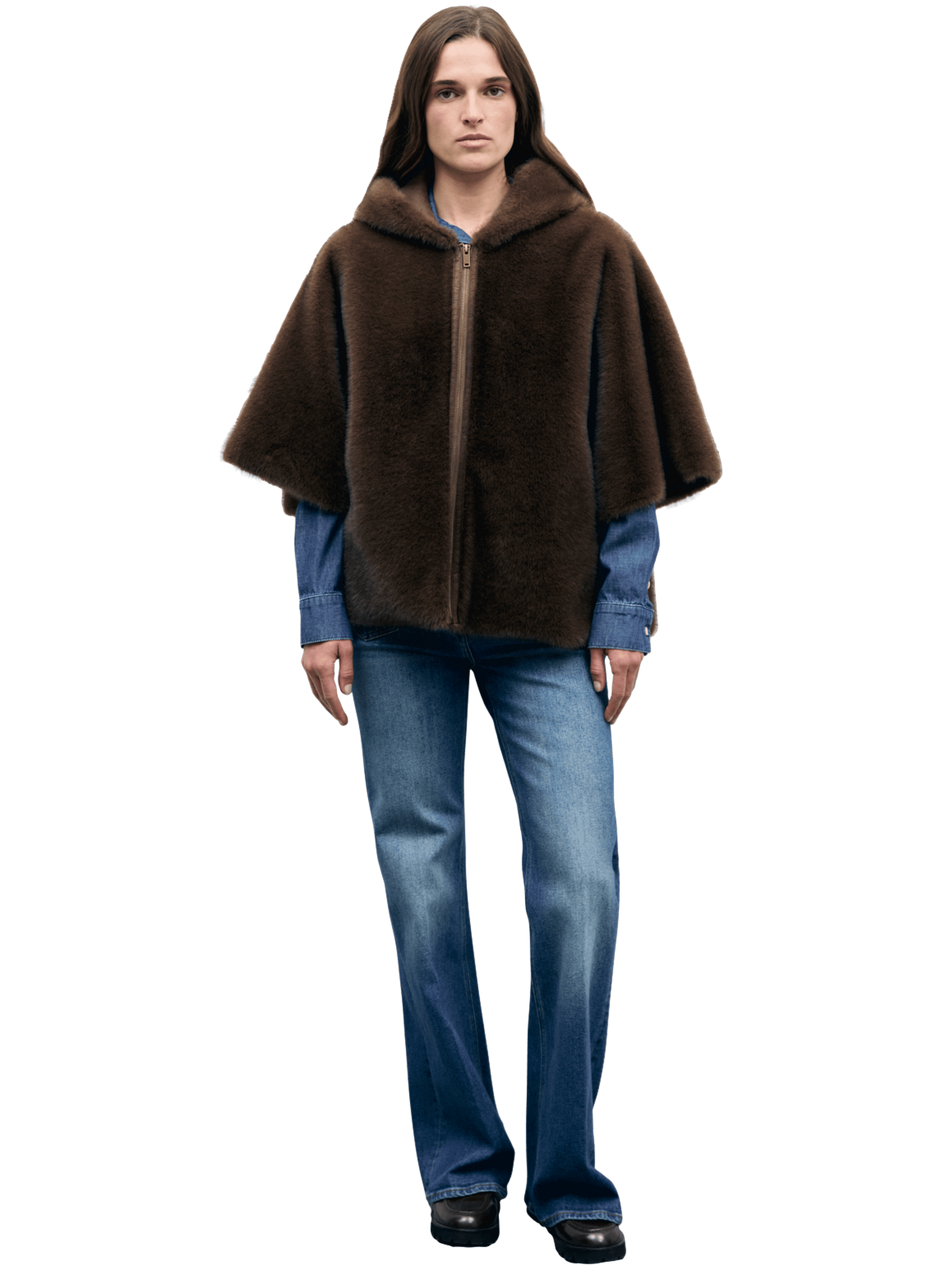 Cape en fausse fourrure à capuche - amel GERARD DAREL Marron