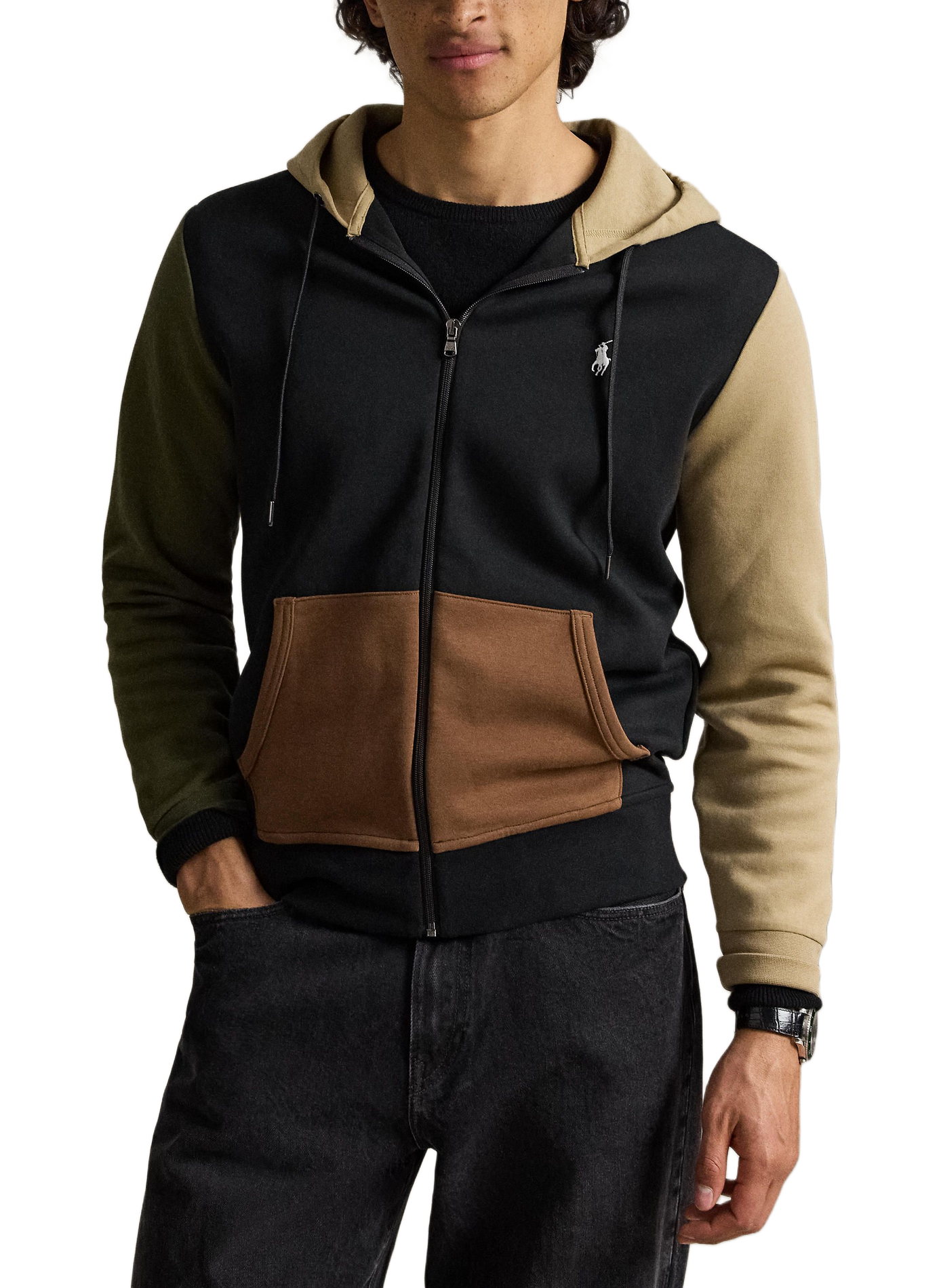 Sweat à capuche zippé en coton mélangé POLO RALPH LAUREN Noir