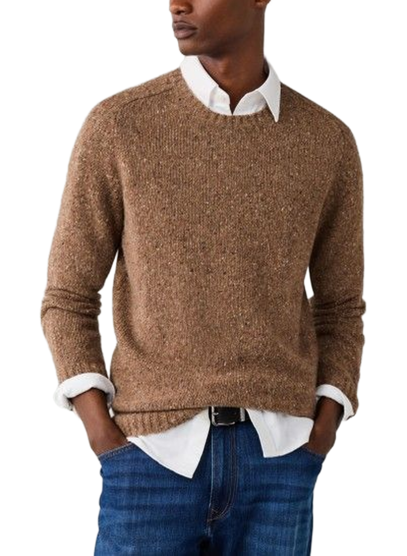 Runder Wollpullover in Uni-Farbe HACKETT Beige