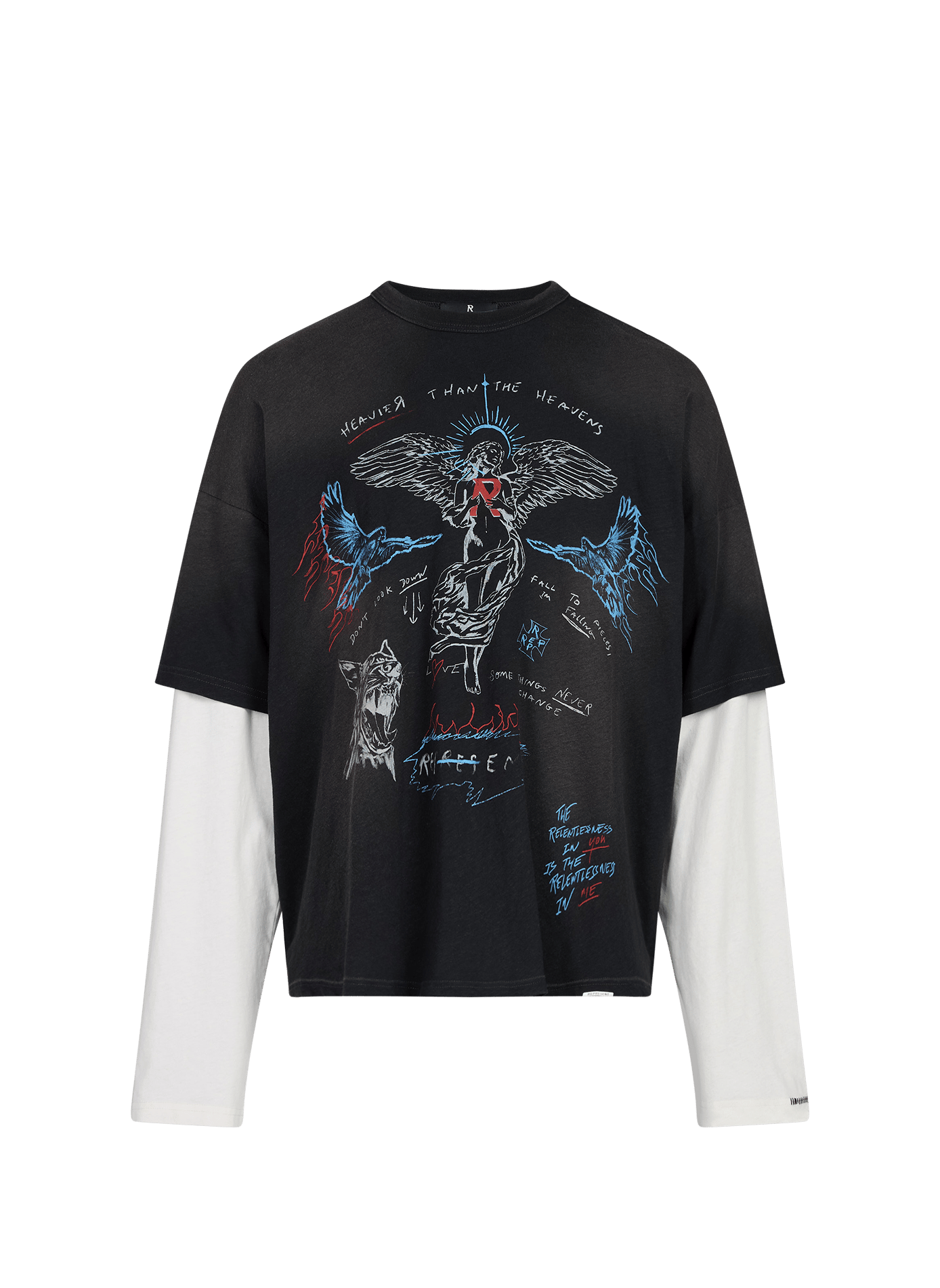 Layered T-shirt Heavier Than The Heavens in blended cotton REPRESENT Black