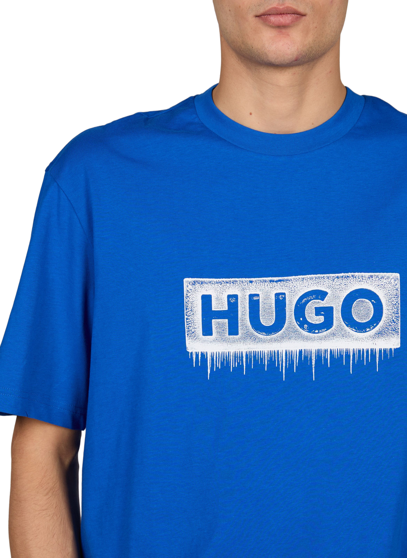 Gerade geschnittenes T-Shirt mit Rundhalsausschnitt und Siebdruck HUGO BLUE Blau
