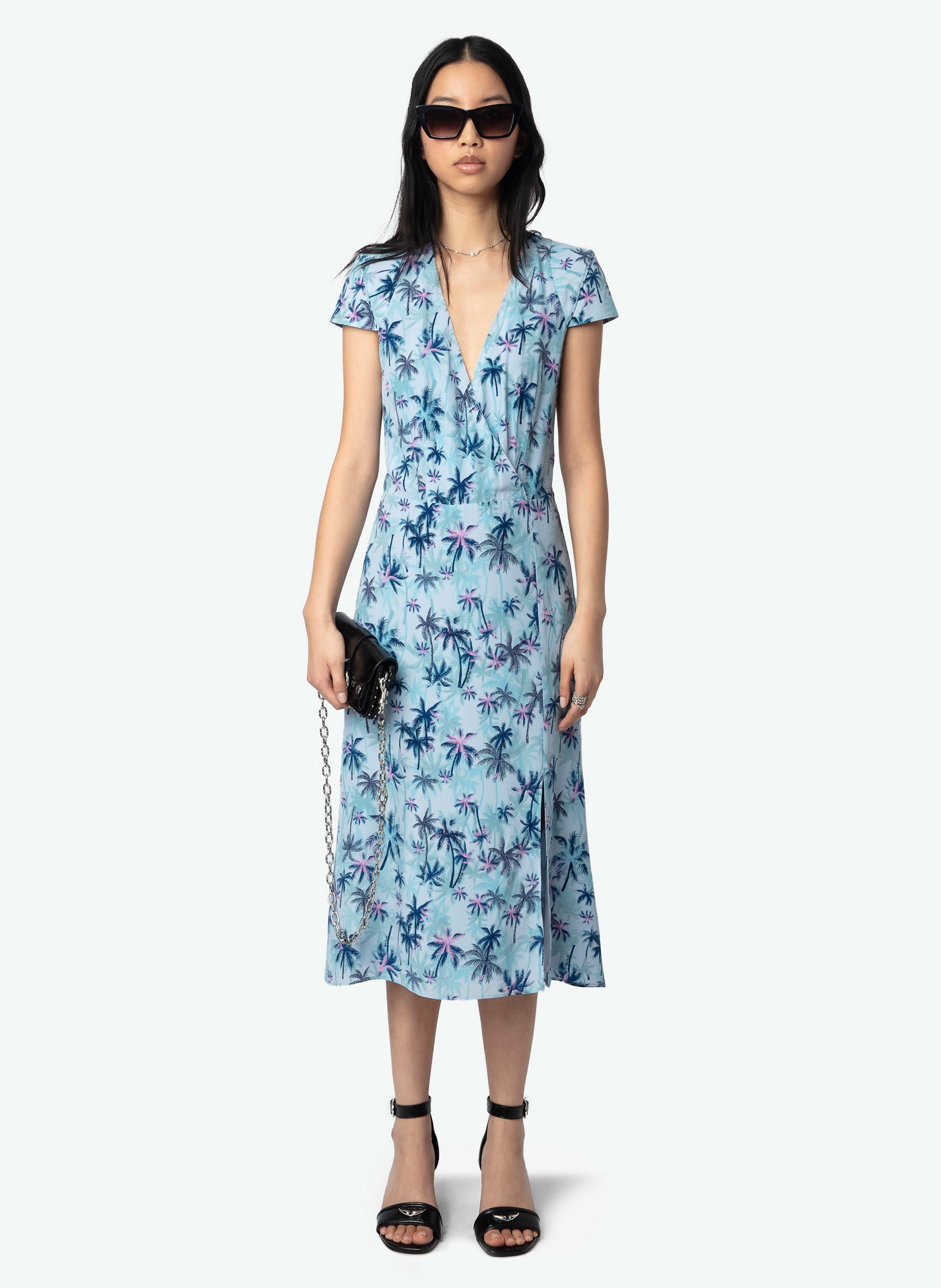 Robe midi col v en soie rapaz ZADIG&VOLTAIRE Bleu