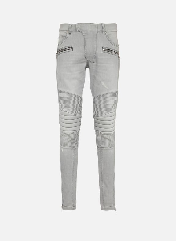 Jean biker en denim matelassé grey Gris by BALMAIN BALMAIN Jean biker en denim matelassé grey Gris