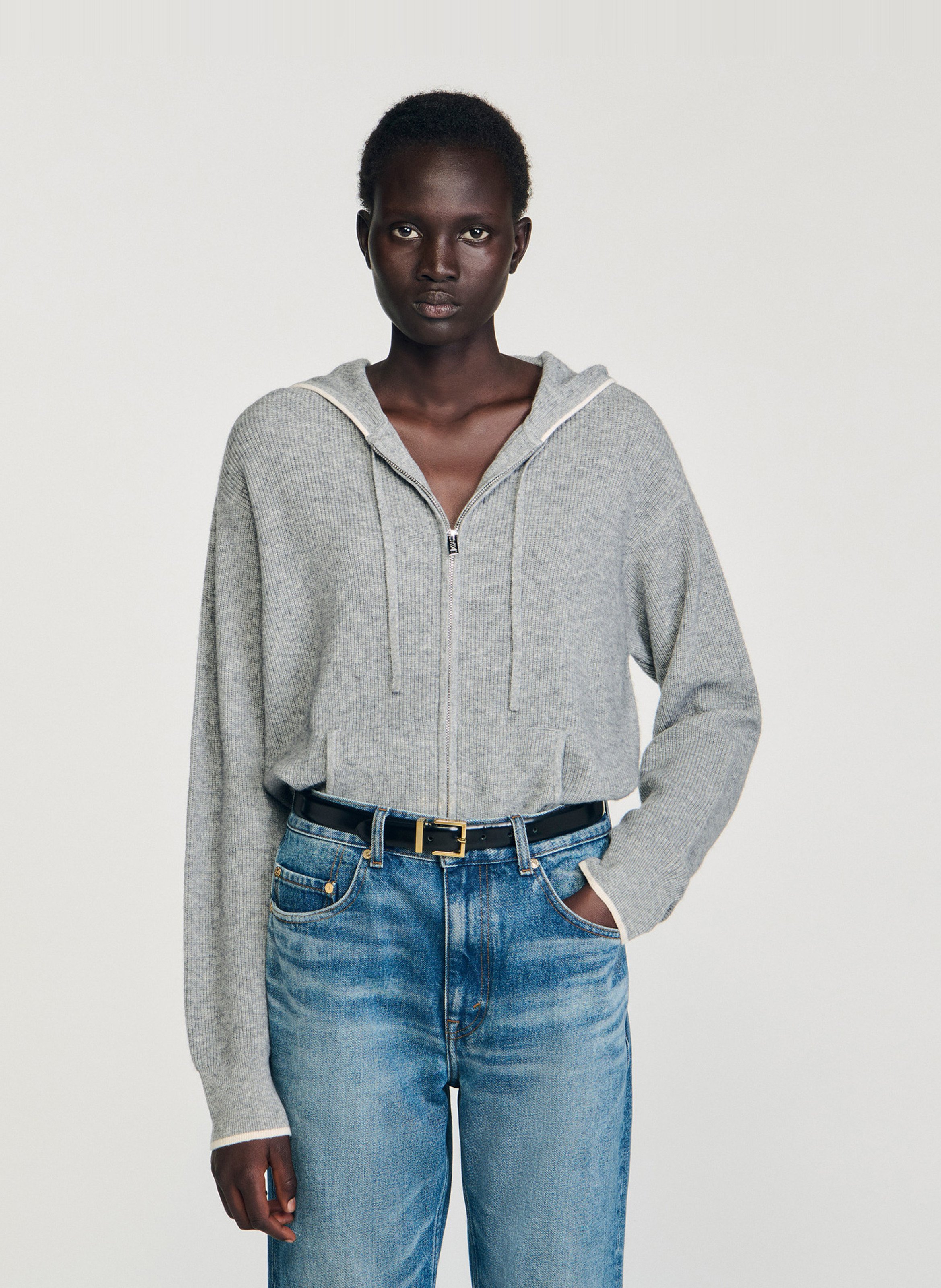 Sweat zippé à capuche SANDRO Gris