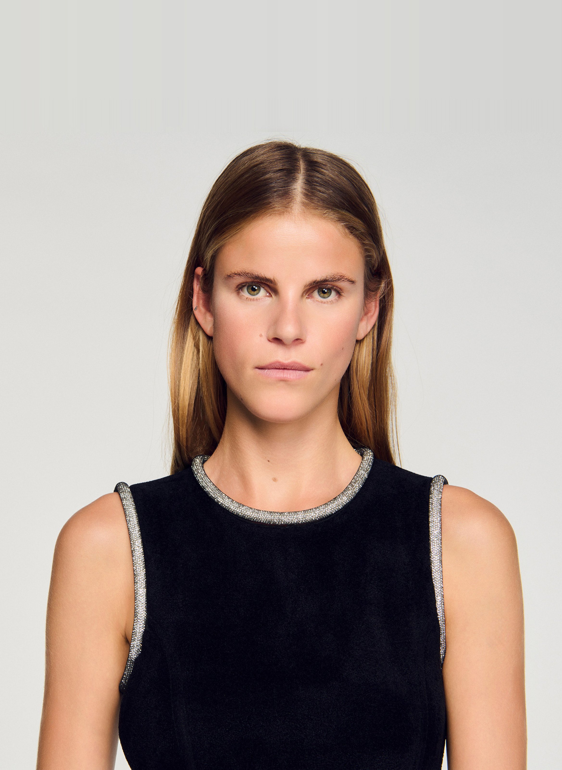 Robe longue droite col rond SANDRO Noir