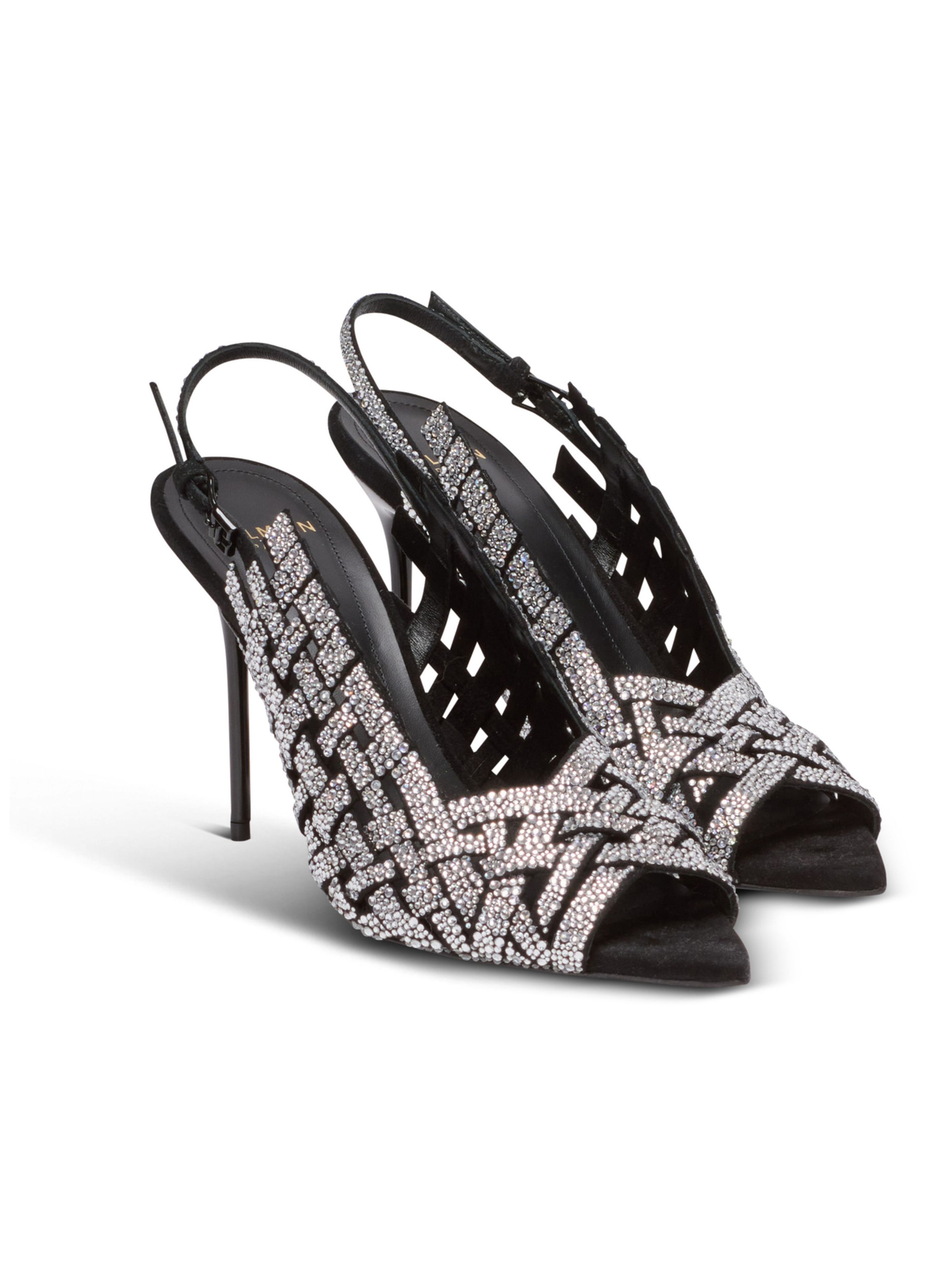 Sandales à franges en daim et strass BALMAIN Argent