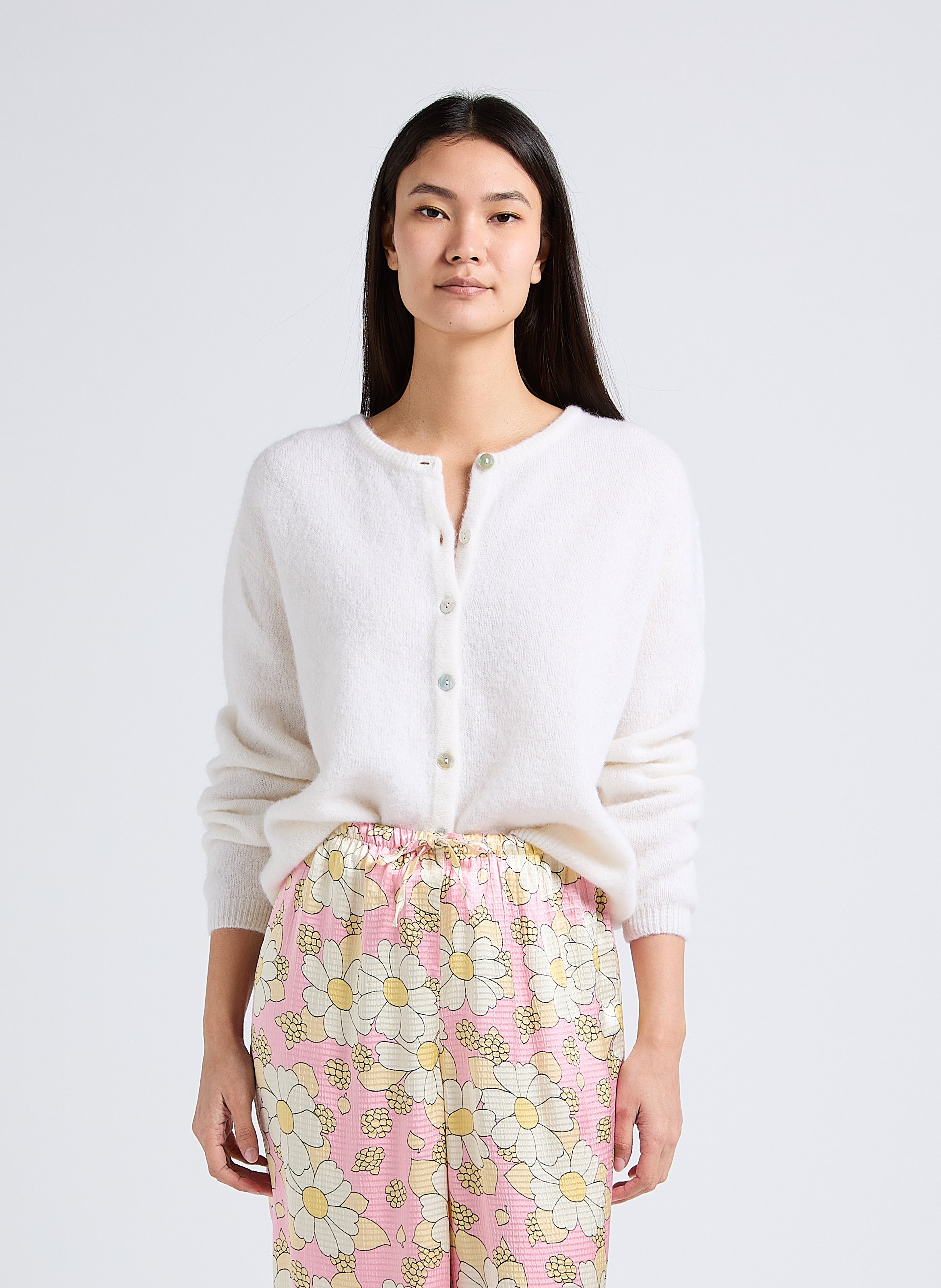 Gilet ample col rond en laine mélangée vitow  Blanc