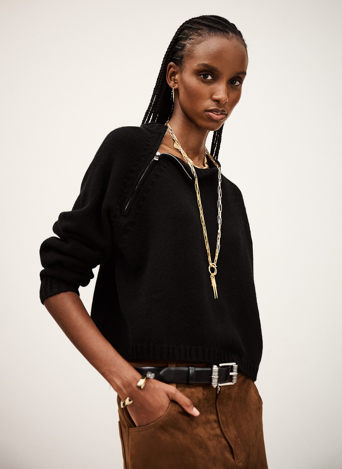 Pull court col rond en cachemire corvy BA&SH Noir