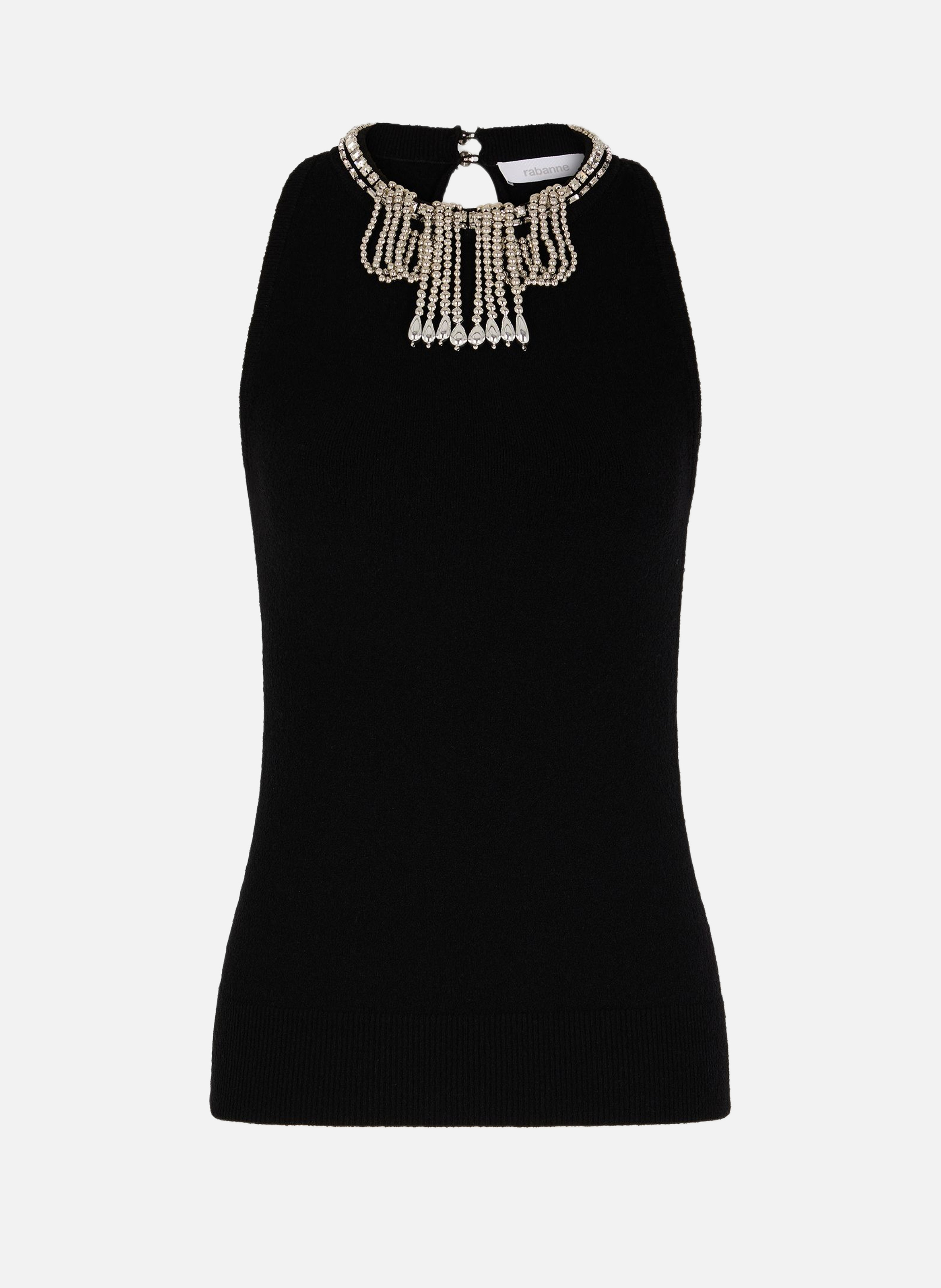 Top en maille brodée RABANNE Noir