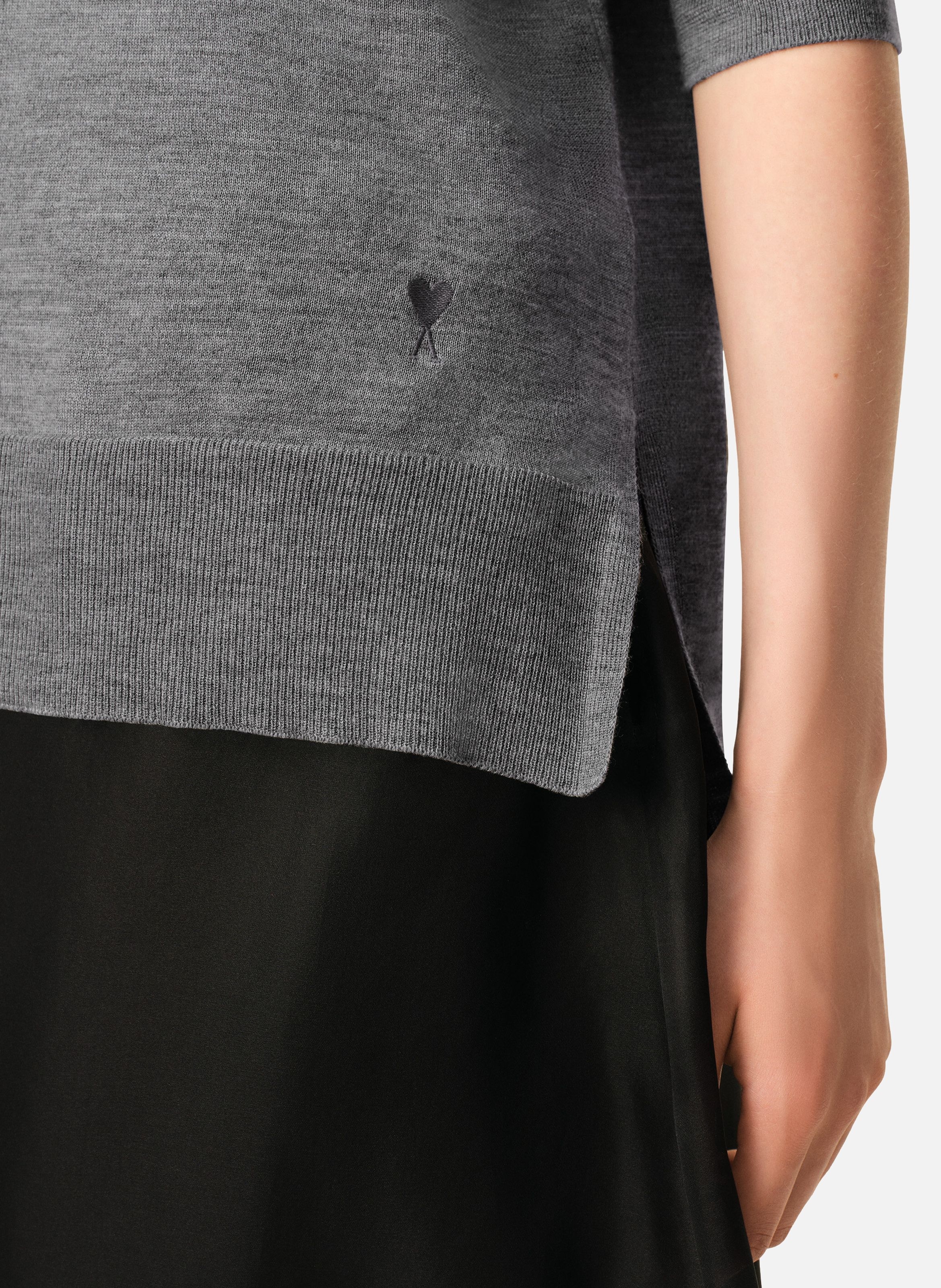 Pull col rond ami de coeur unisexe en laine fine AMI PARIS Gris