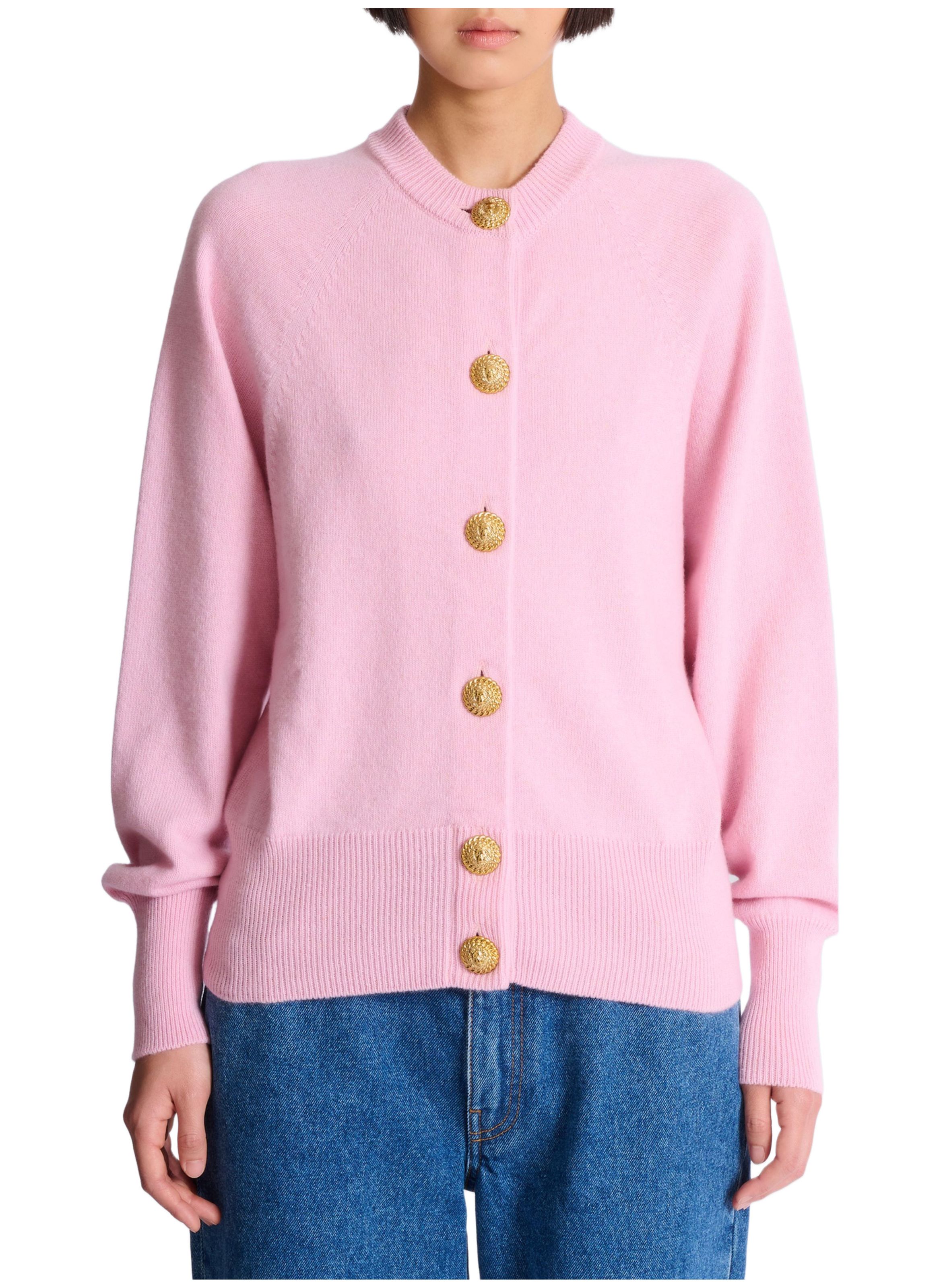 Cardigan boutonné en éco-cachemire BALMAIN Rose