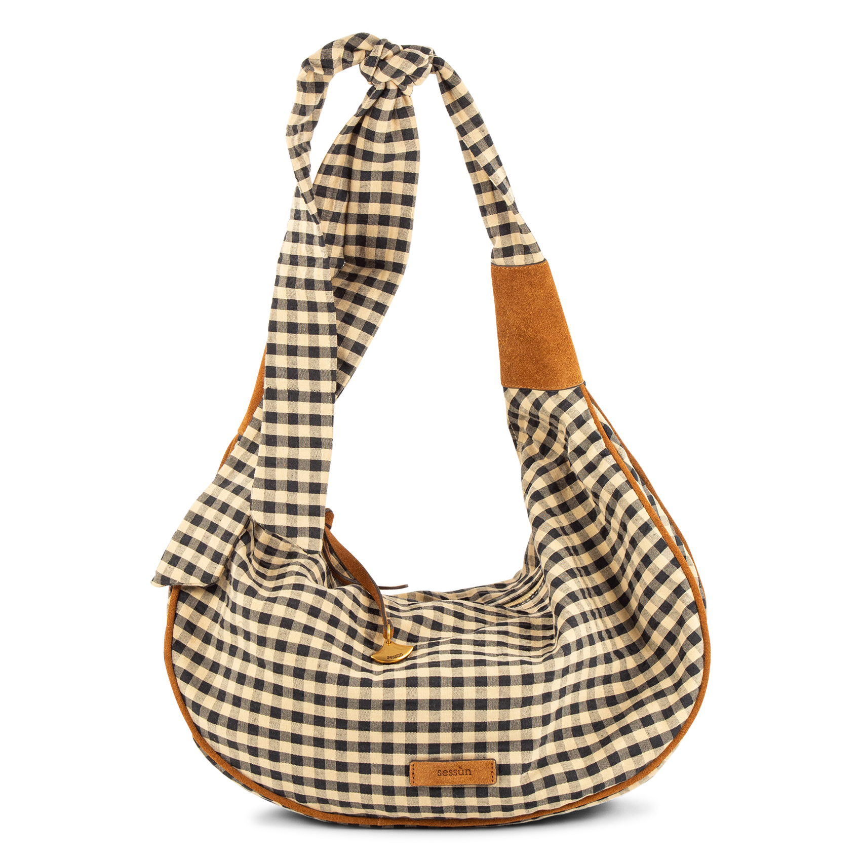 Sac porté épaule en coton et cuir minilango SESSUN Beige