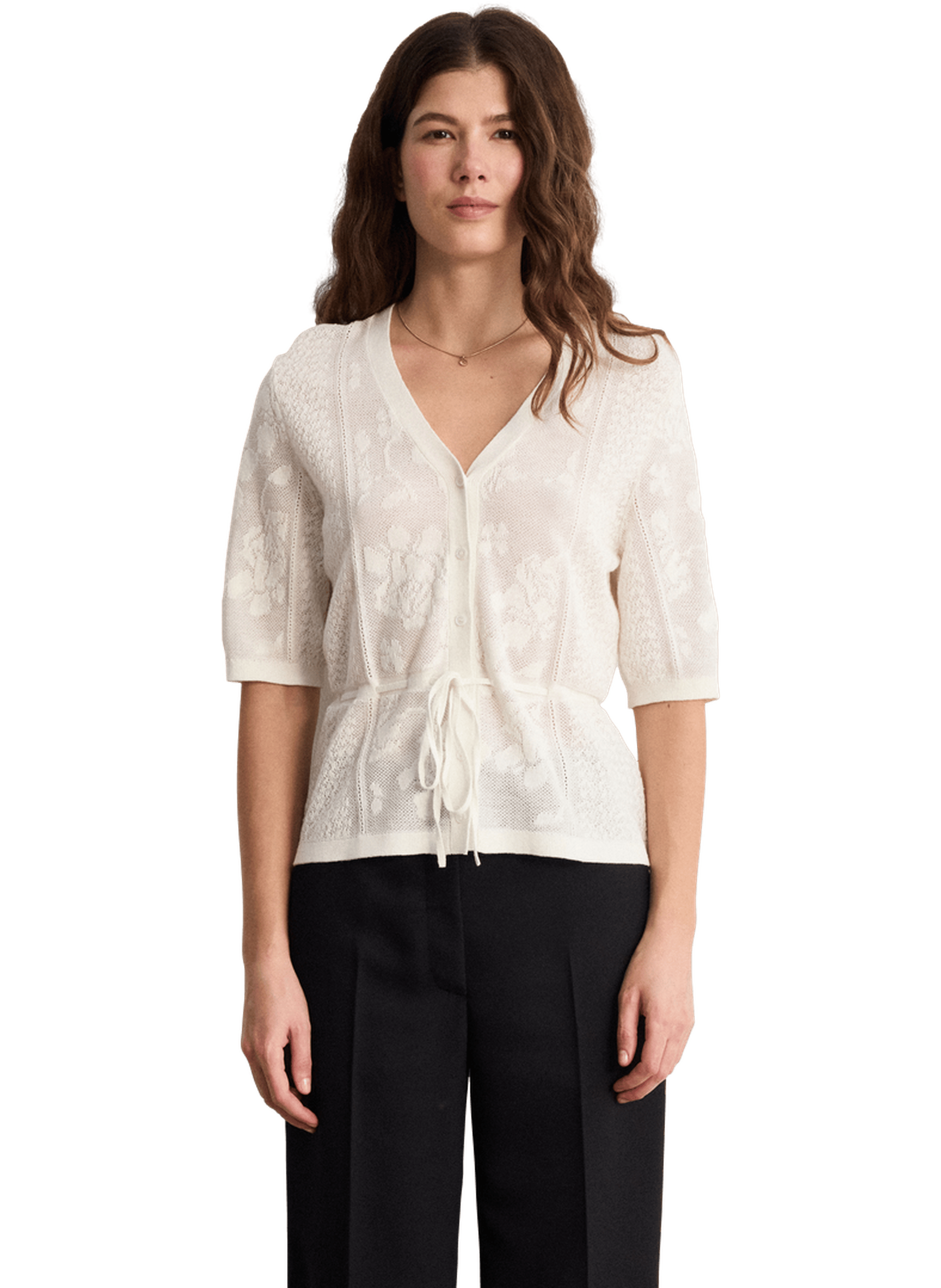 Cardigan en maille jacquard à lacet - line PABLO Beige