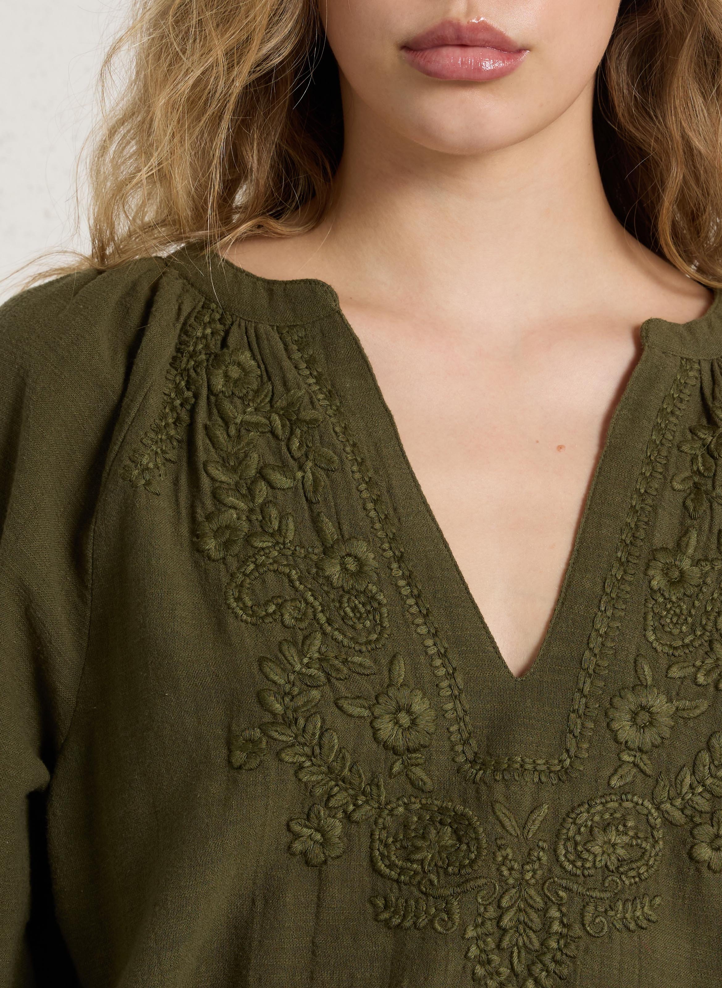 Blouse droite col v en coton delicate MAISON 123 Vert