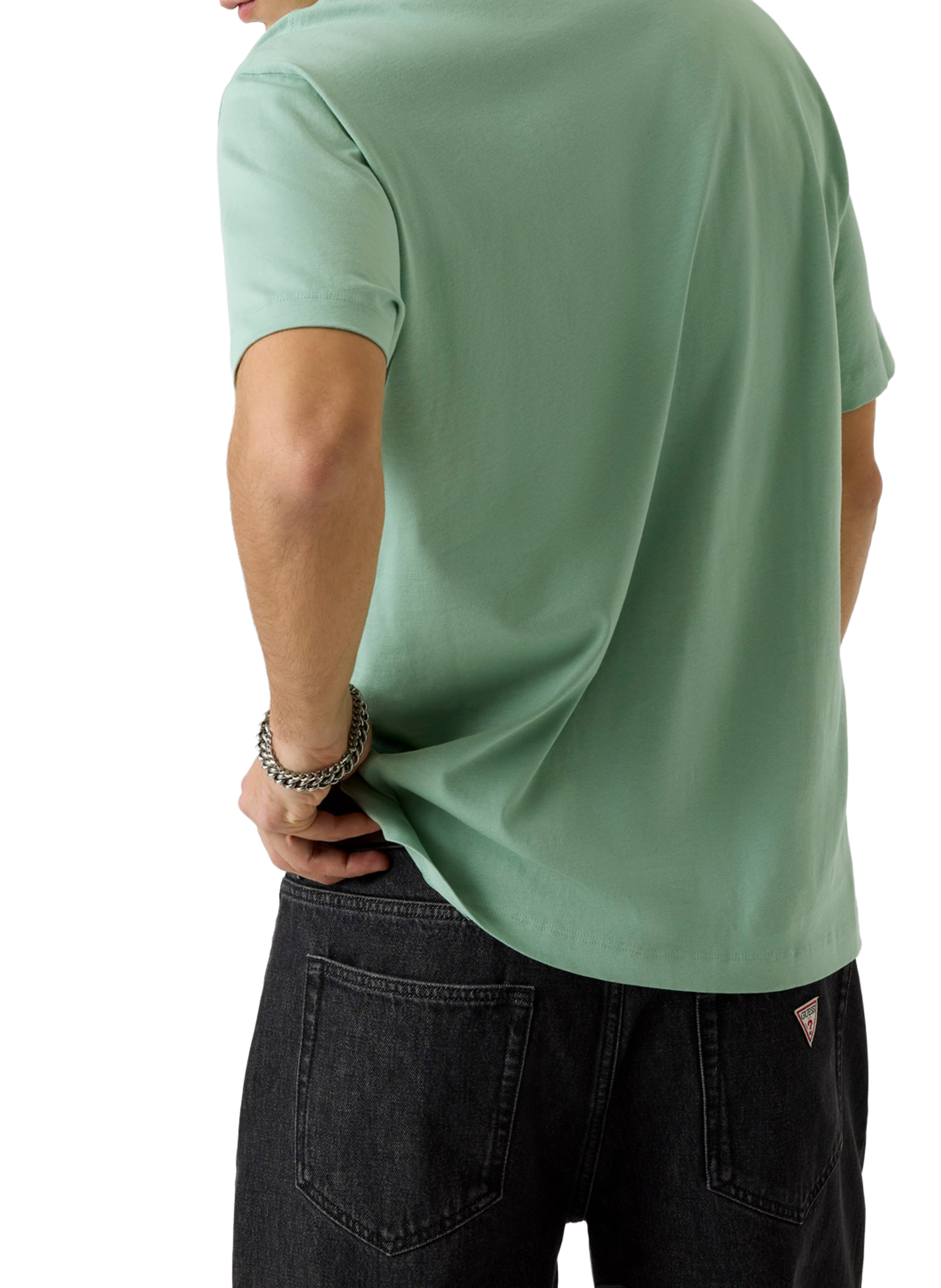 Embroidered cotton logo T-shirt GUESS Green