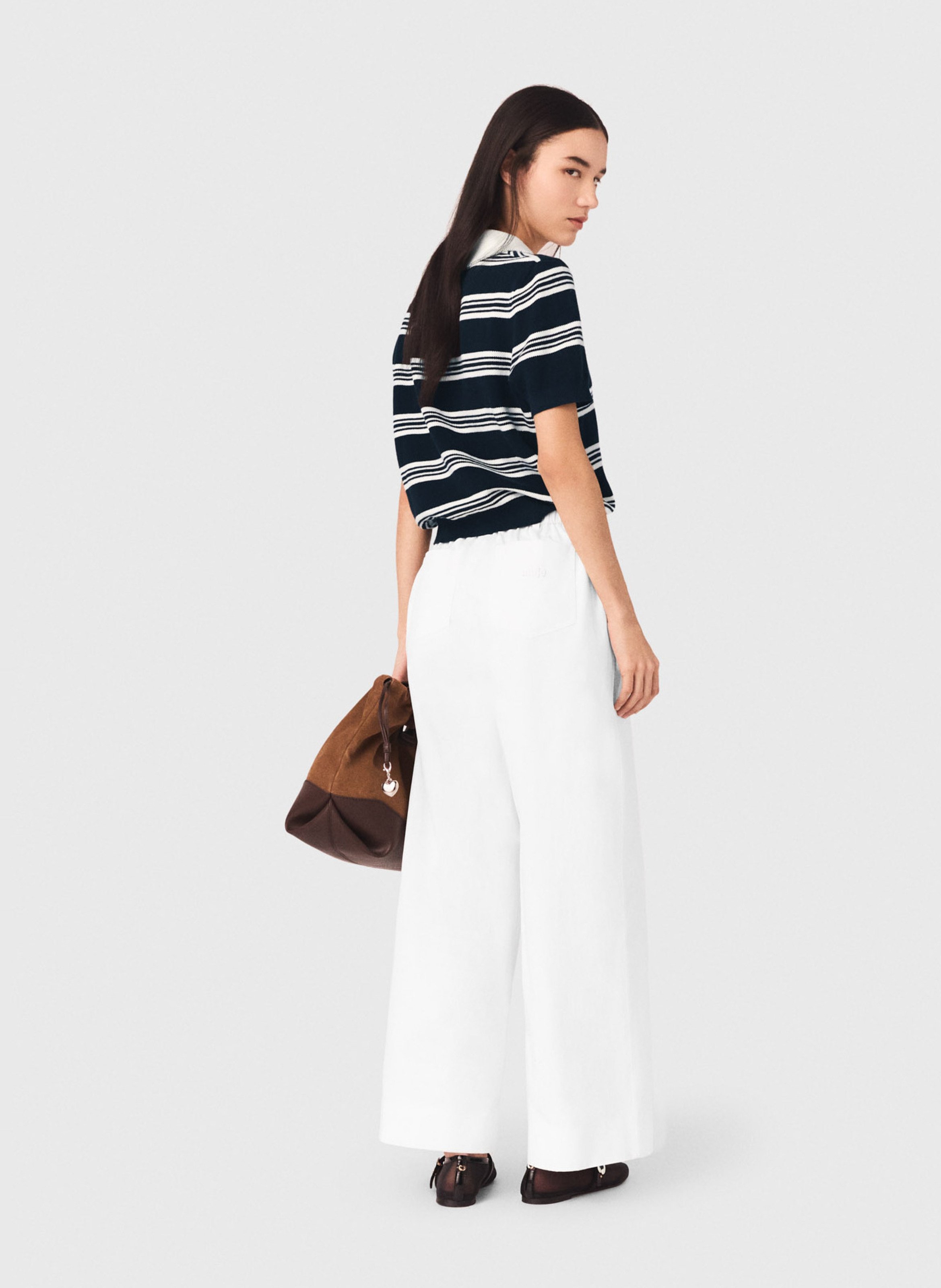 Pantalon large taille haute en coton MAJE Blanc
