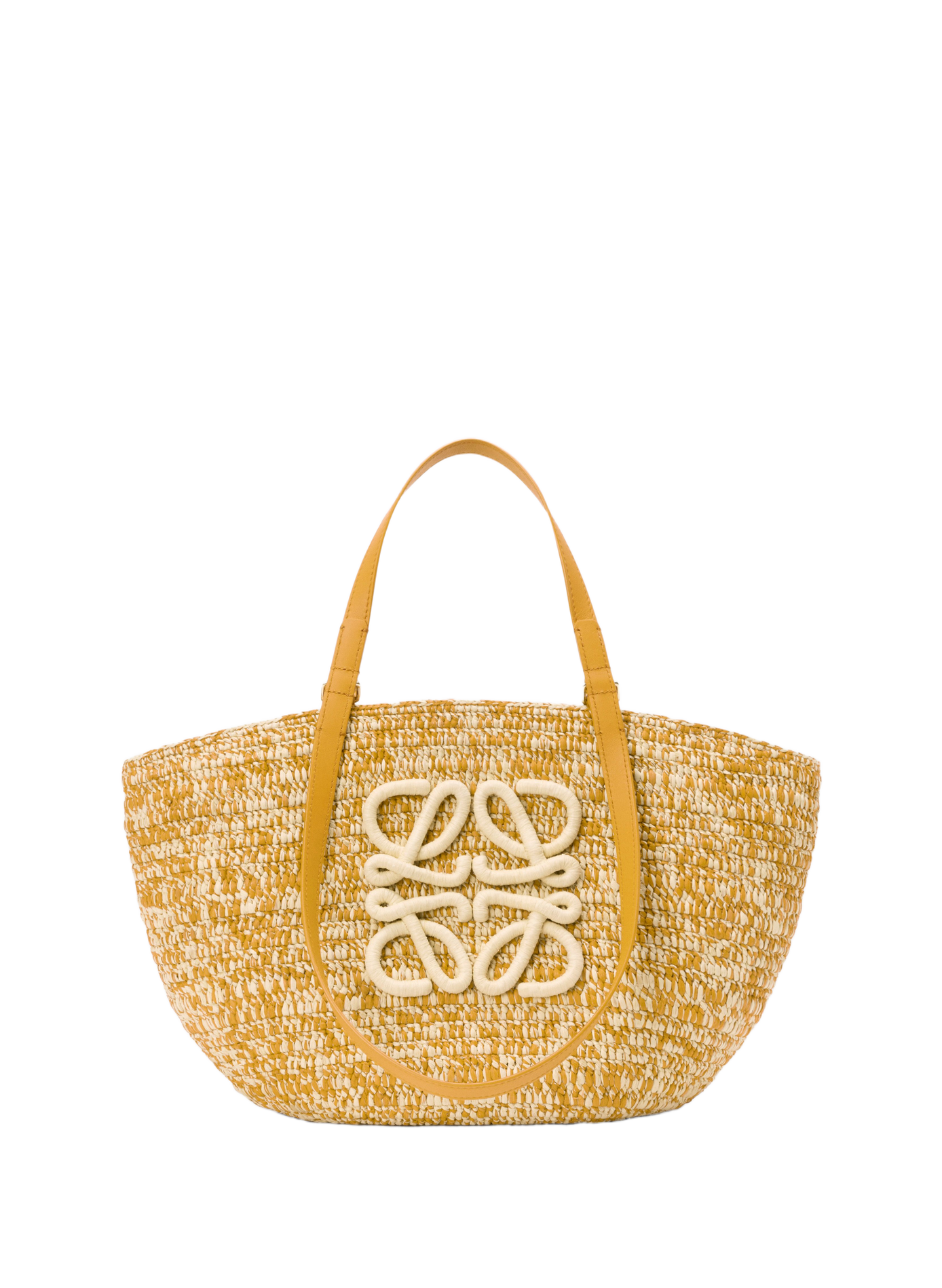 Panier Eclipse moyen en raphia et cuir de veau LOEWE Jaune