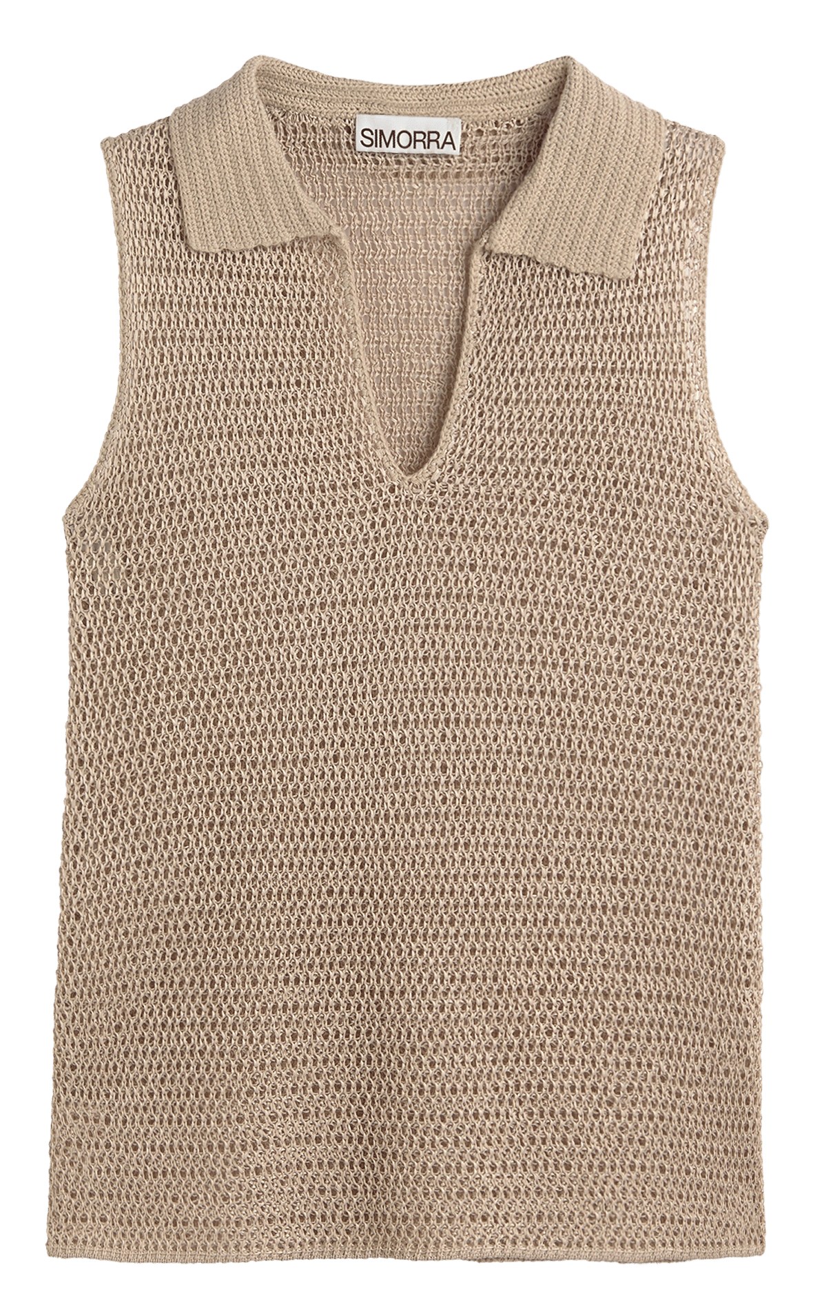 Top droit col polo en maille kristal SIMORRA Beige