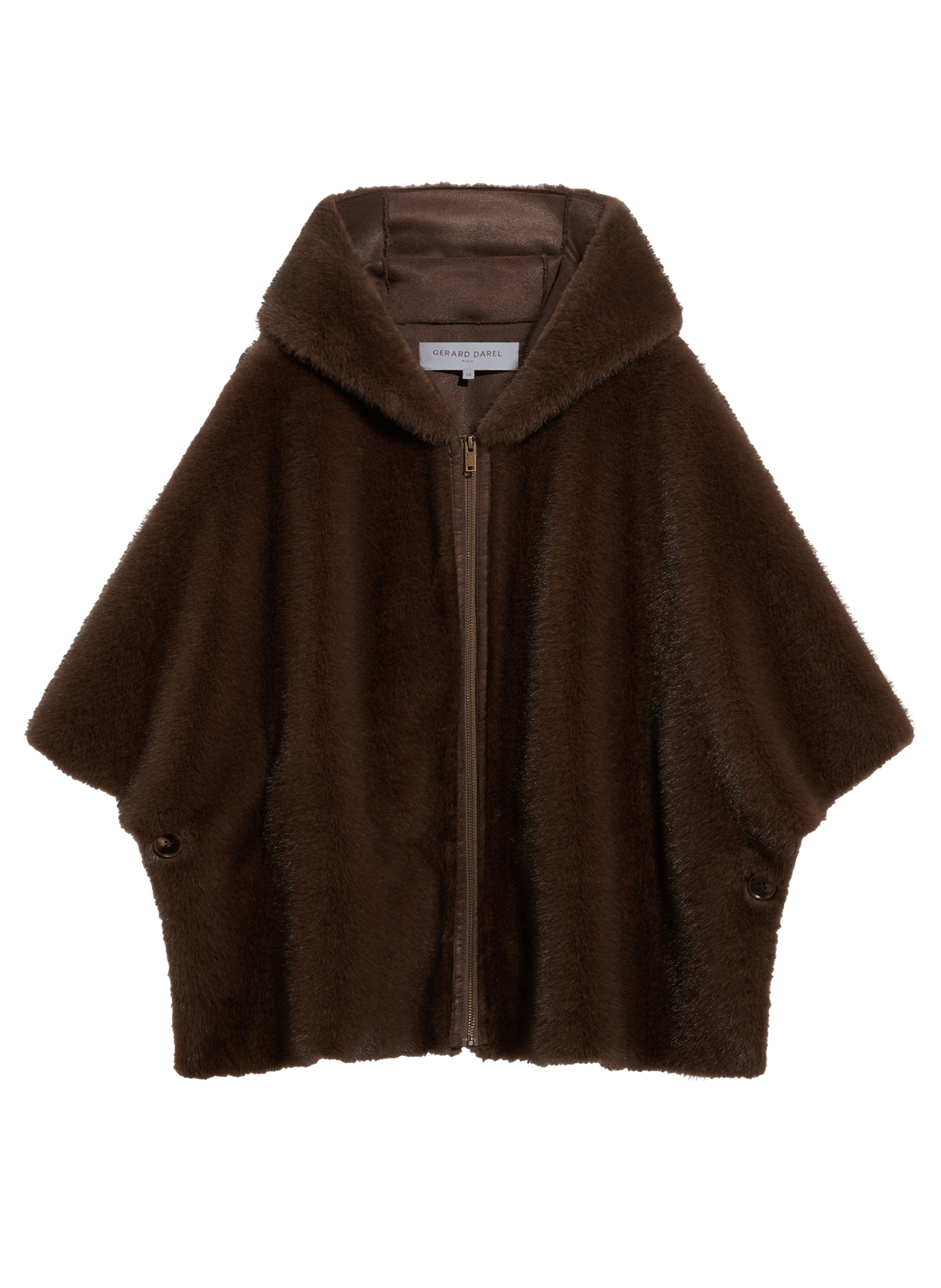 Cape en fausse fourrure à capuche - amel GERARD DAREL Marron
