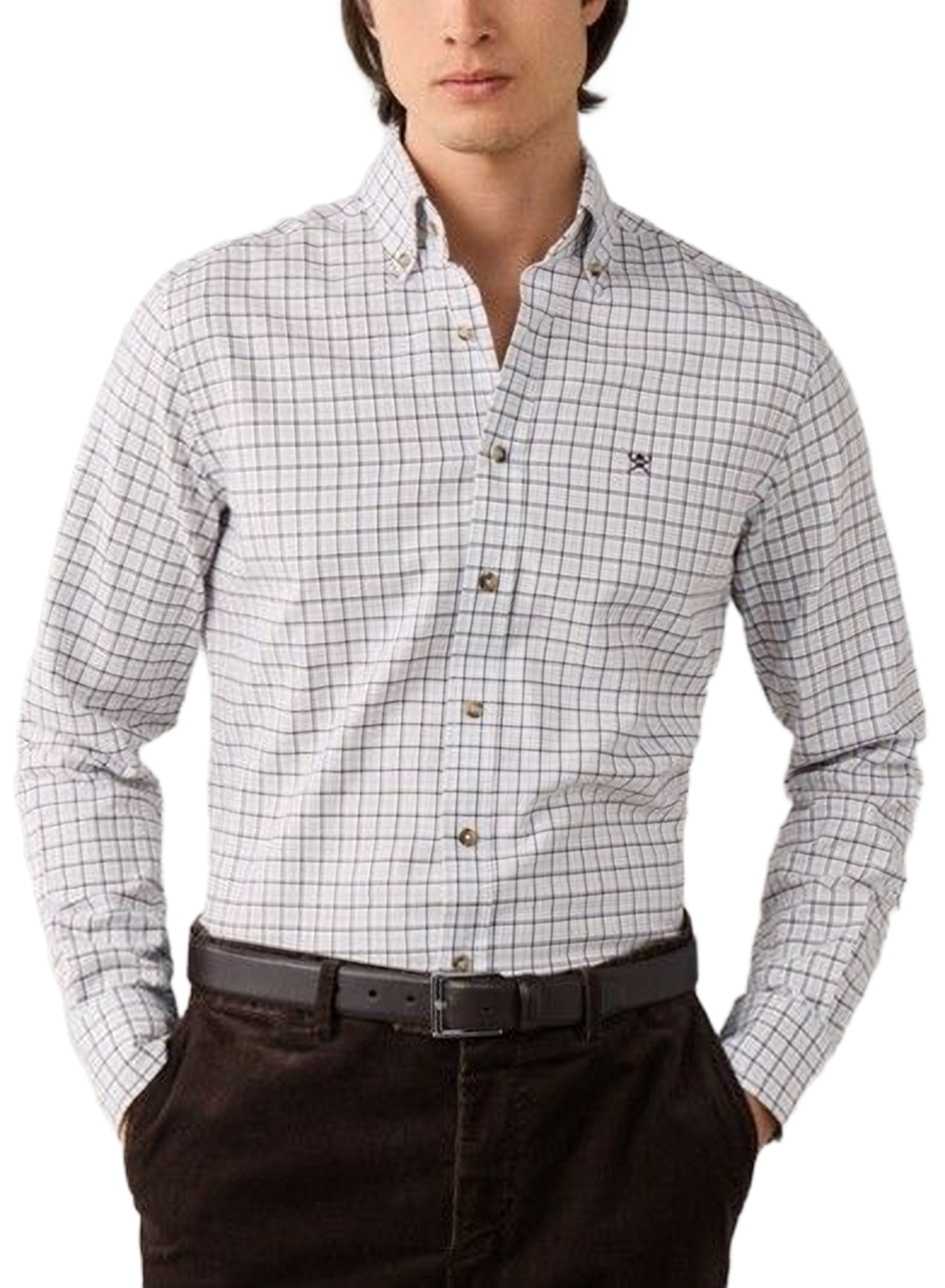 Gerade geschnittenes Baumwollhemd mit Button-down-Kragen und Karomuster HACKETT Braun