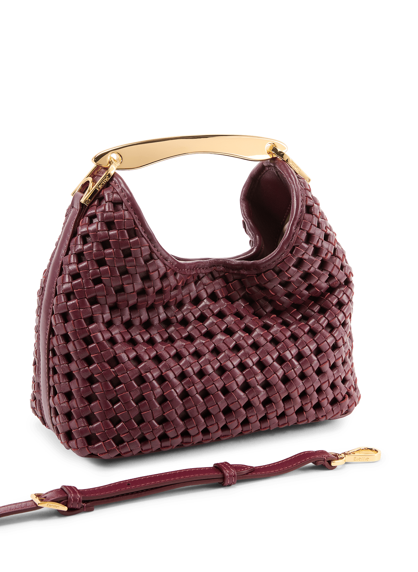 Small boomerang handbag in braided leather ELLEME Red