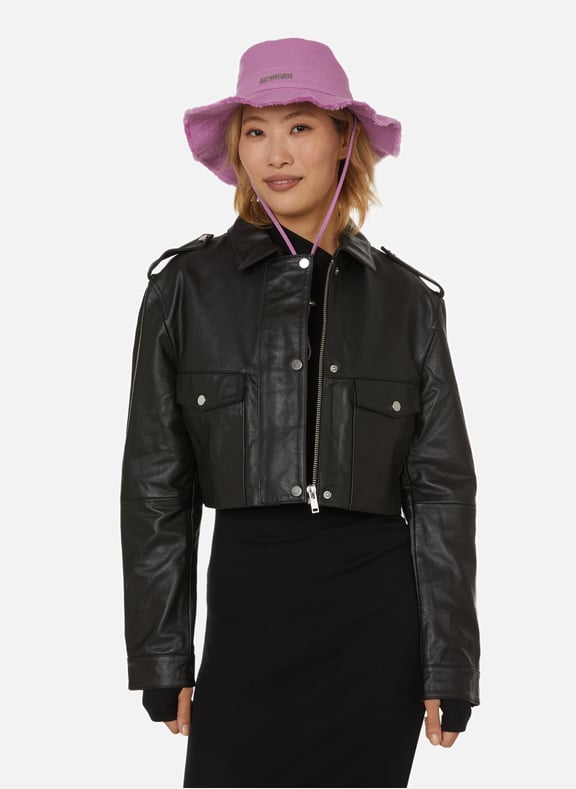 Veste courte en cuir recycl Noir