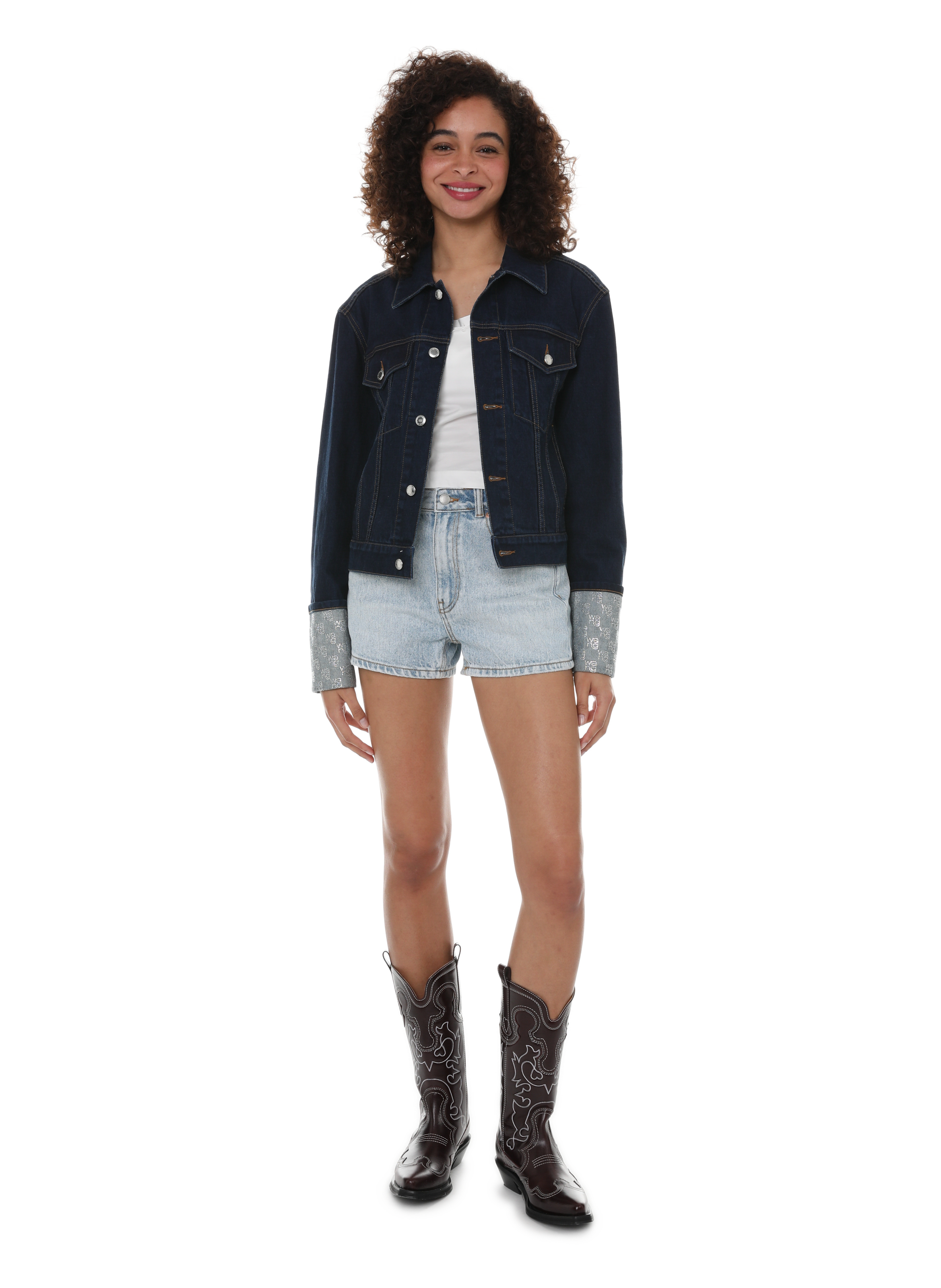 Veste jean à détail strass ALEXANDER WANG Bleu