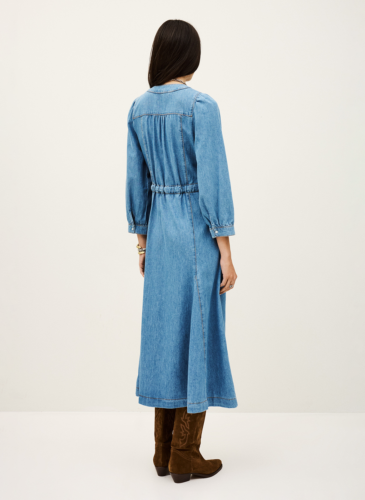 Robe longue col v ceinturée en denim lia BA&SH Bleu