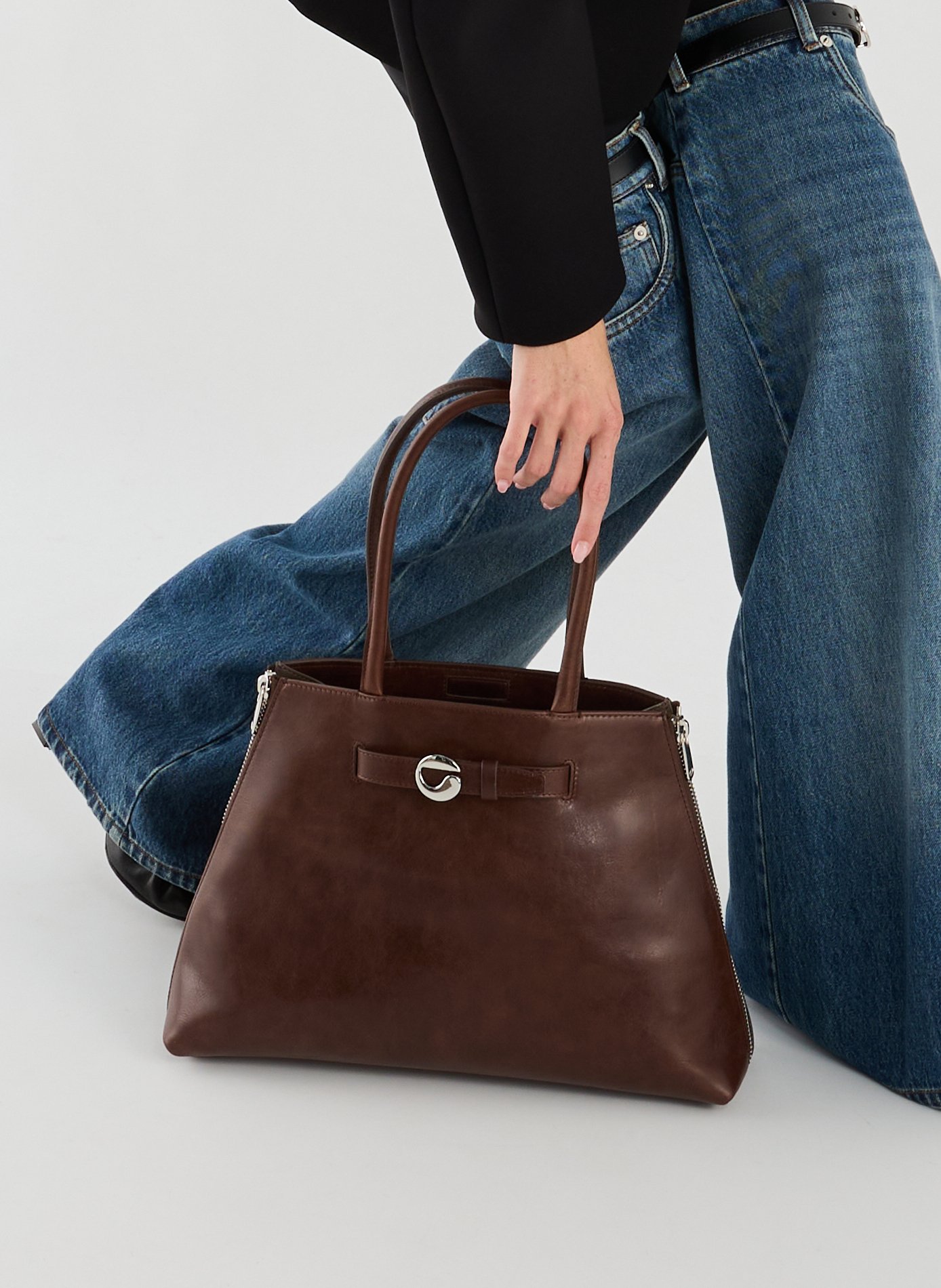Leather baguette bag COPERNI Brown