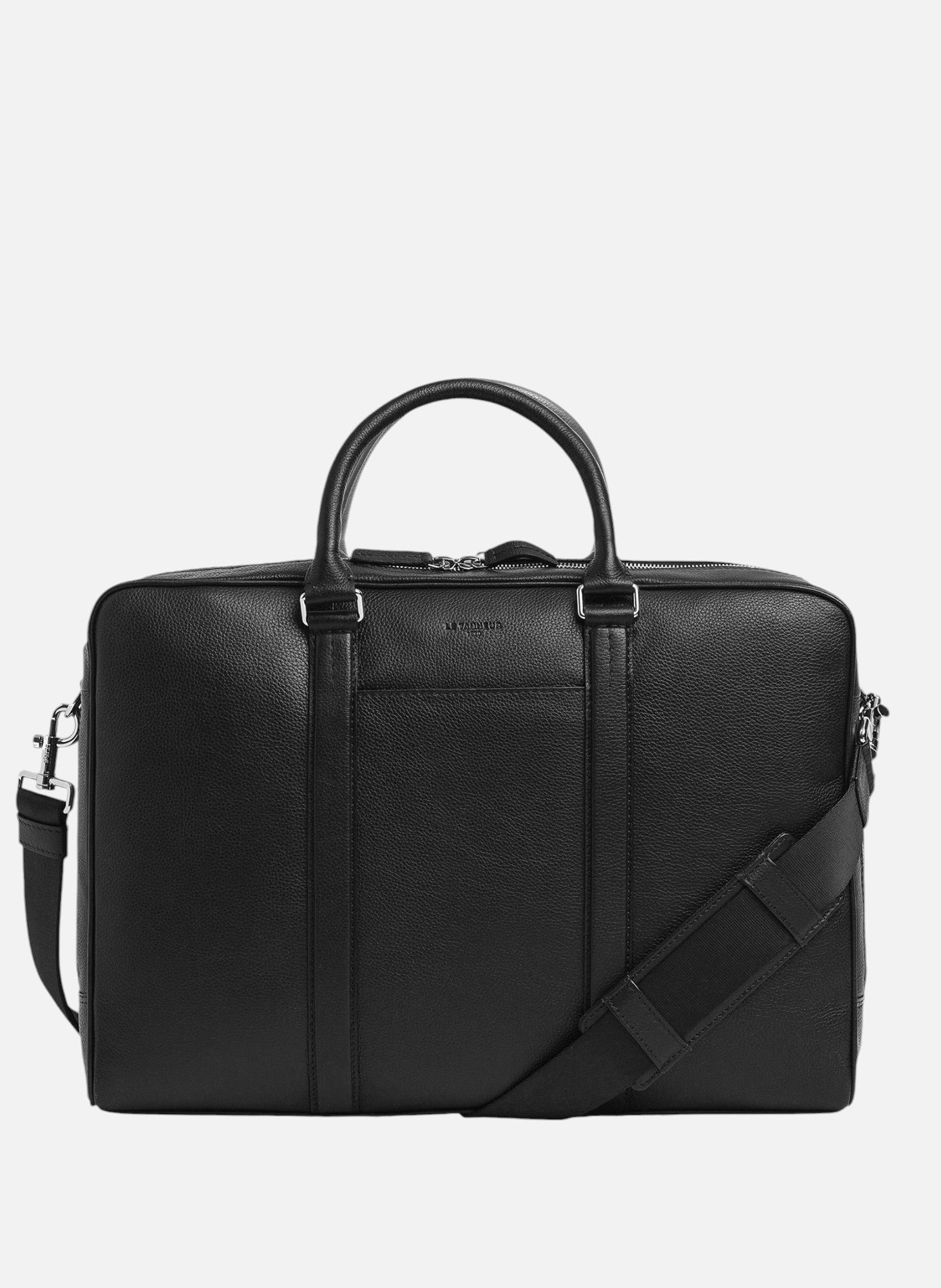 Porte documents 17" charles en cuir grainé 2 poches zippées LE TANNEUR Noir