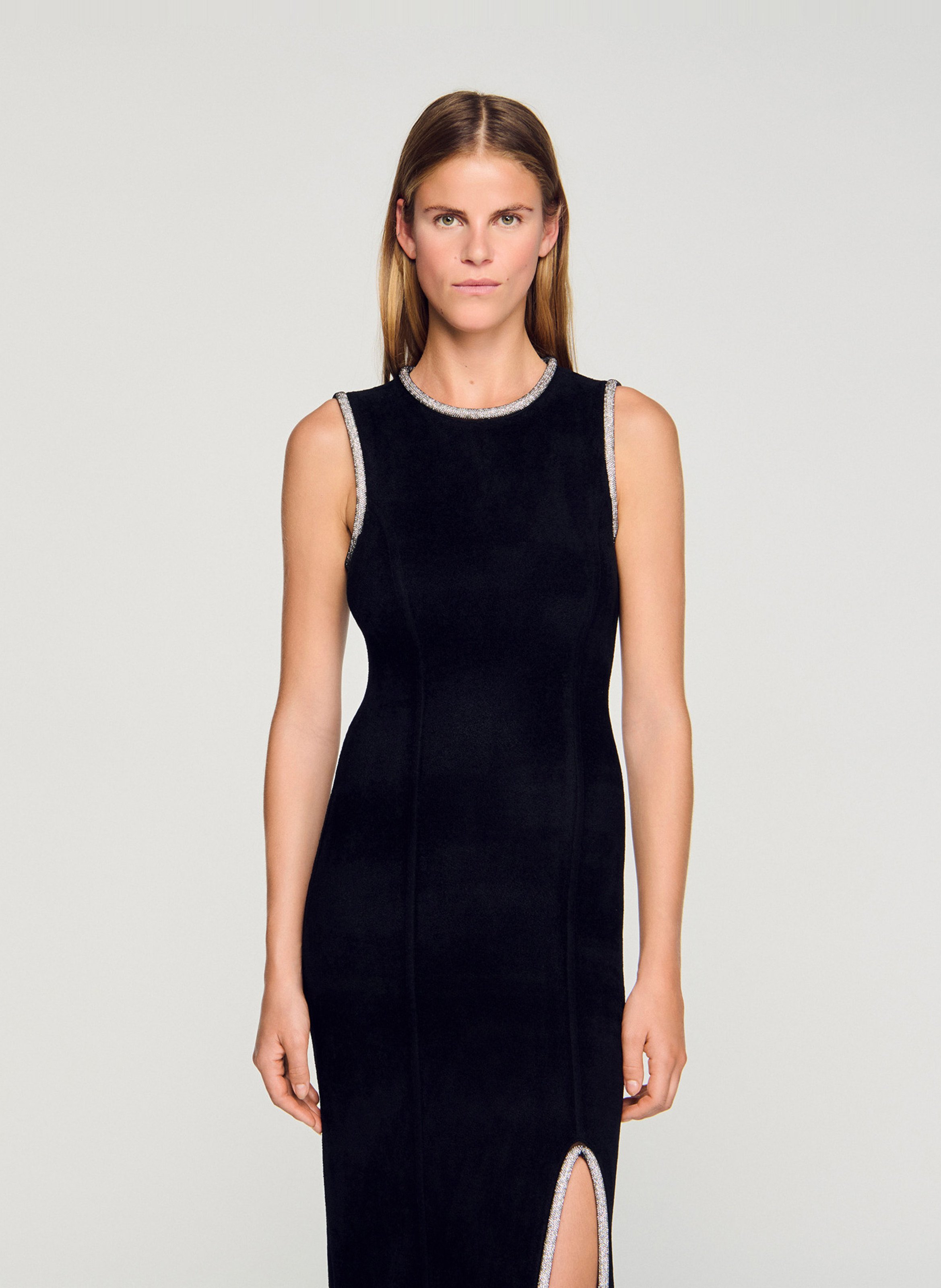 Robe longue droite col rond SANDRO Noir