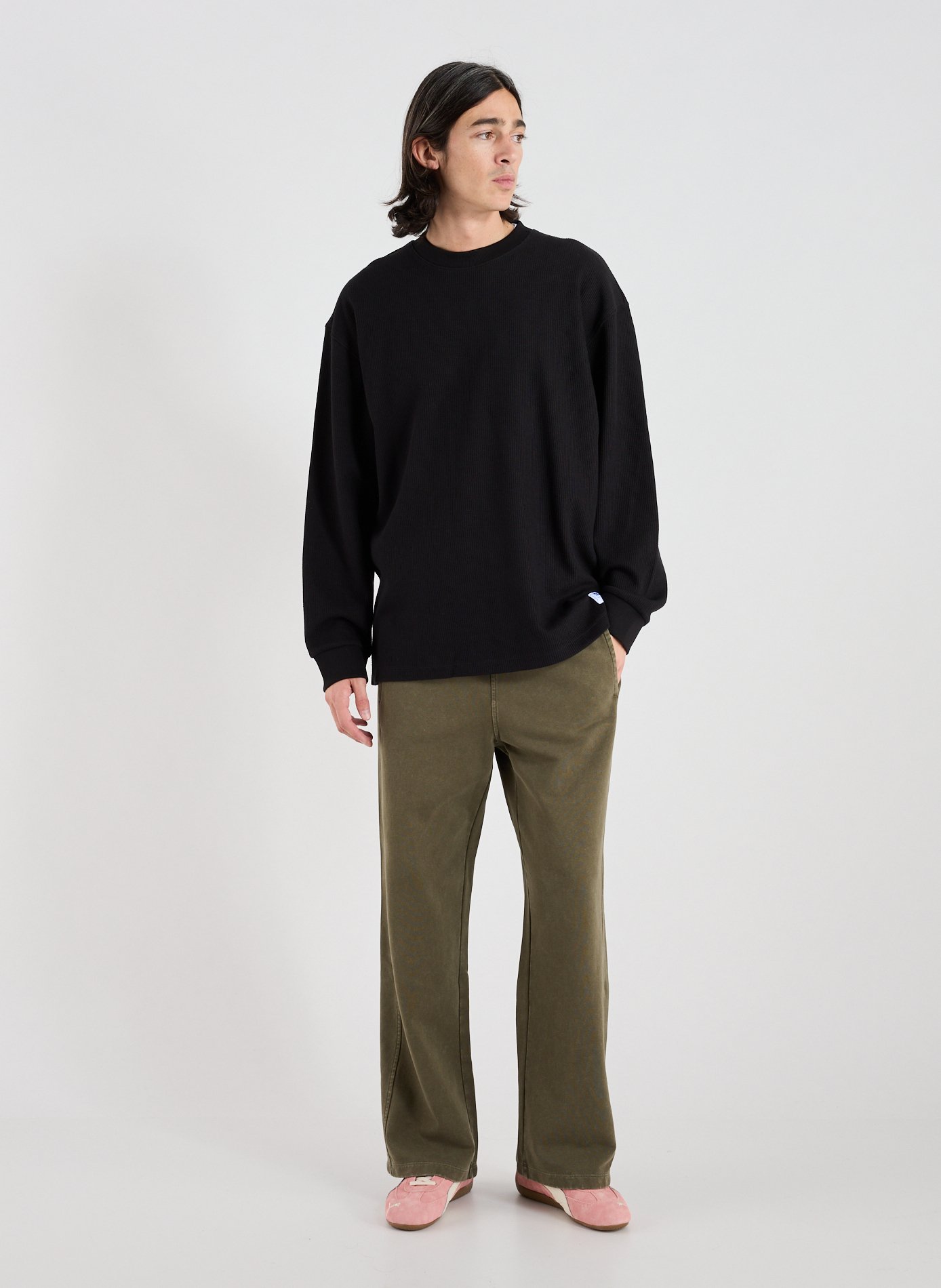 T-shirt manches longues col rond en coton mélangé HUGO BLUE Noir