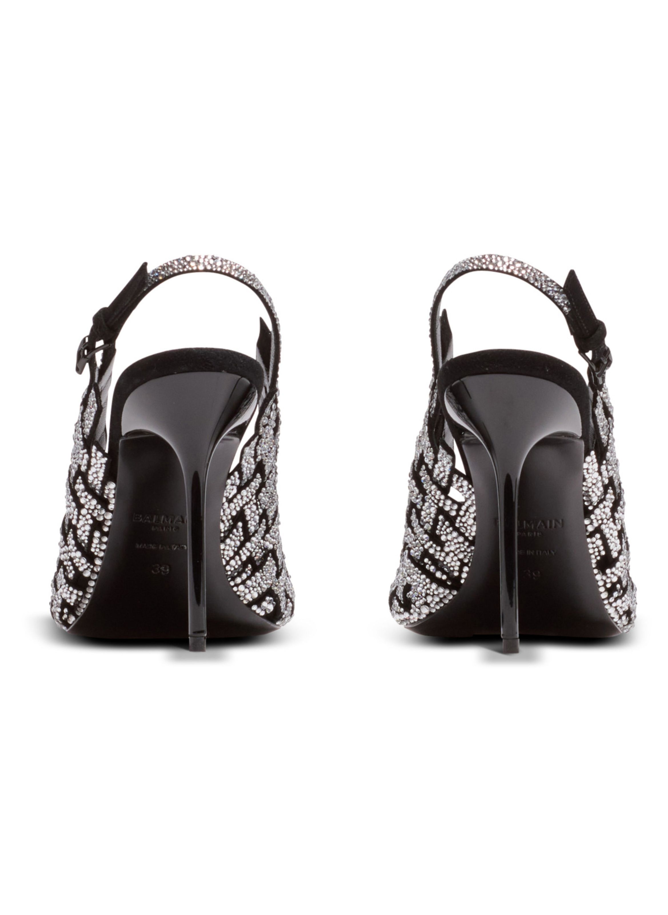 Sandales à franges en daim et strass BALMAIN Argent