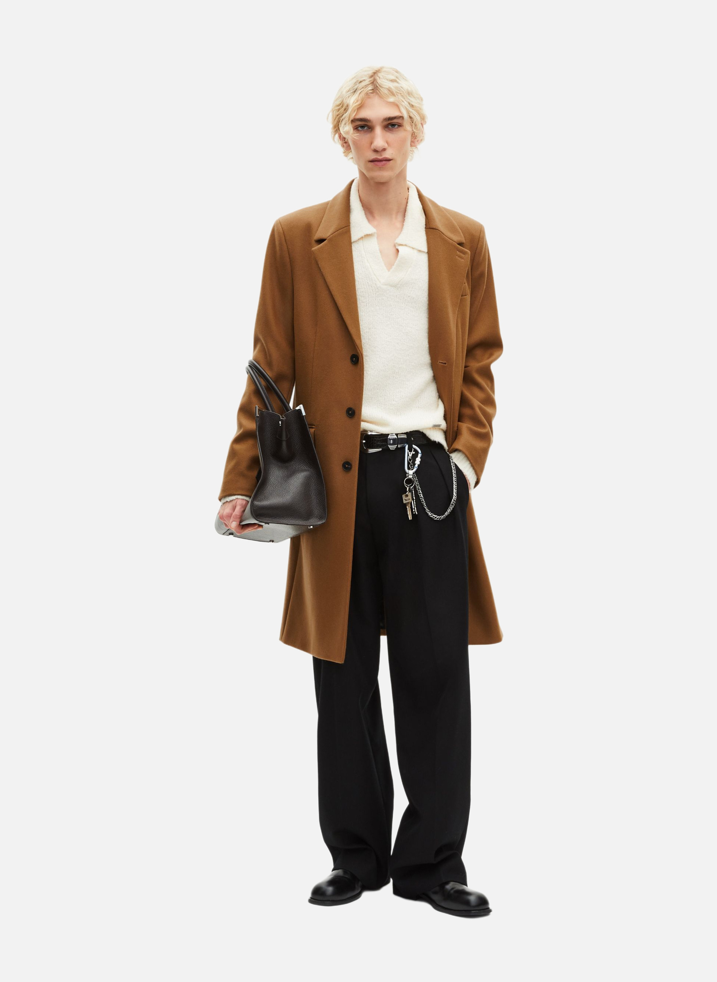 Manteau col revers cuir THE KOOPLES Marron