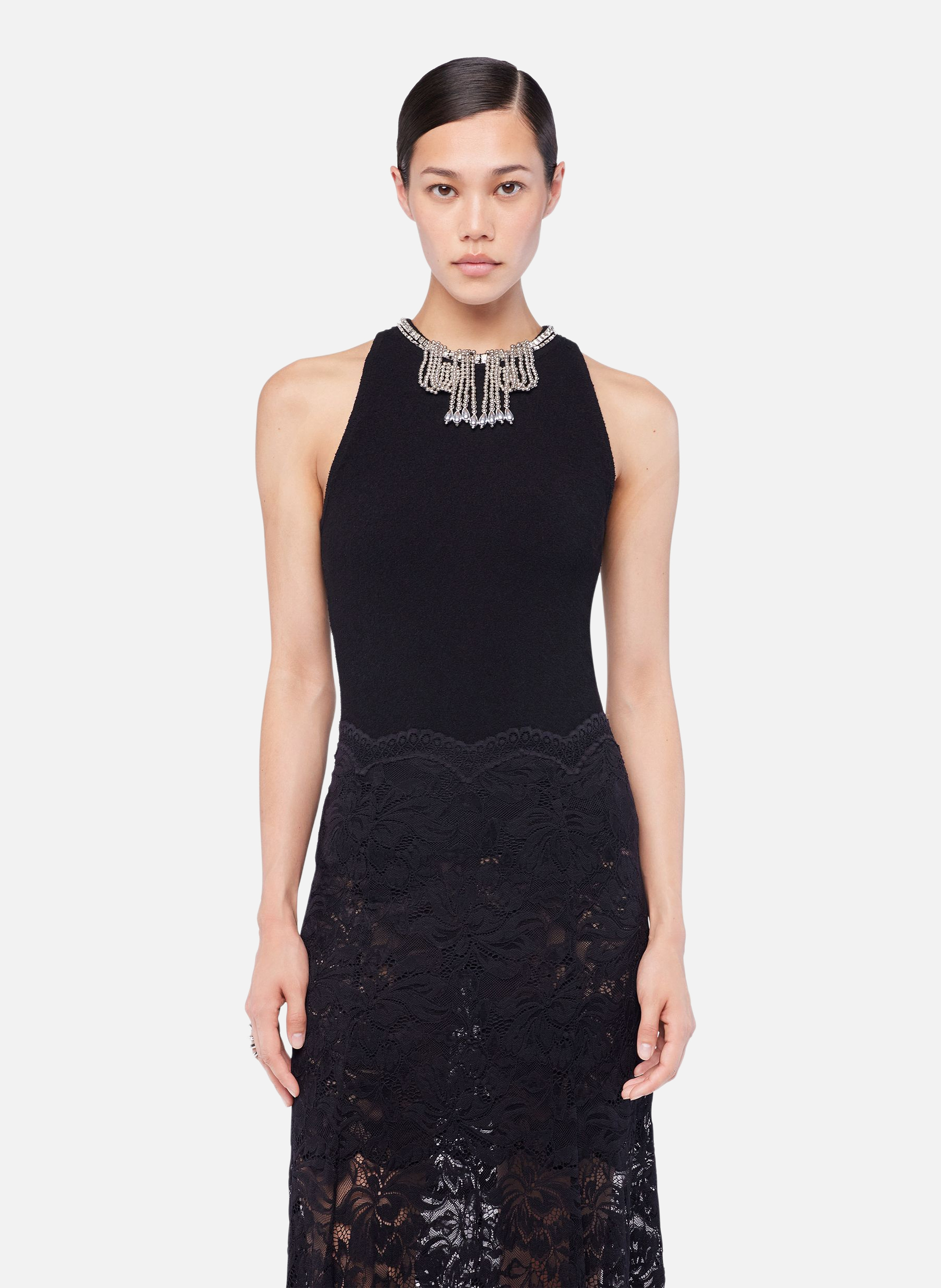 Top en maille brodée RABANNE Noir
