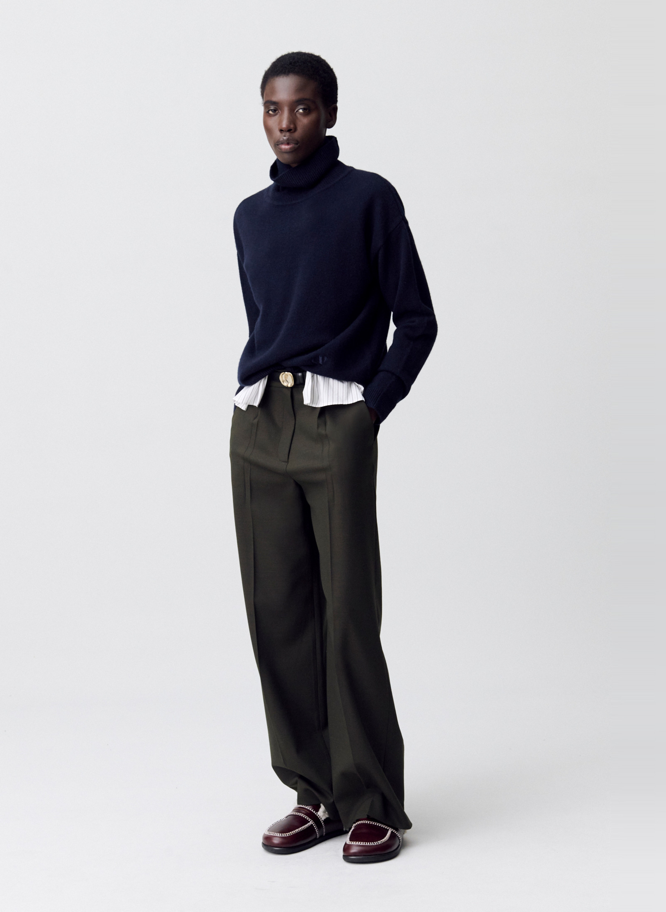 Pantalon évasé taille haute en laine mélangée paulette CLAUDIE PIERLOT Kaki