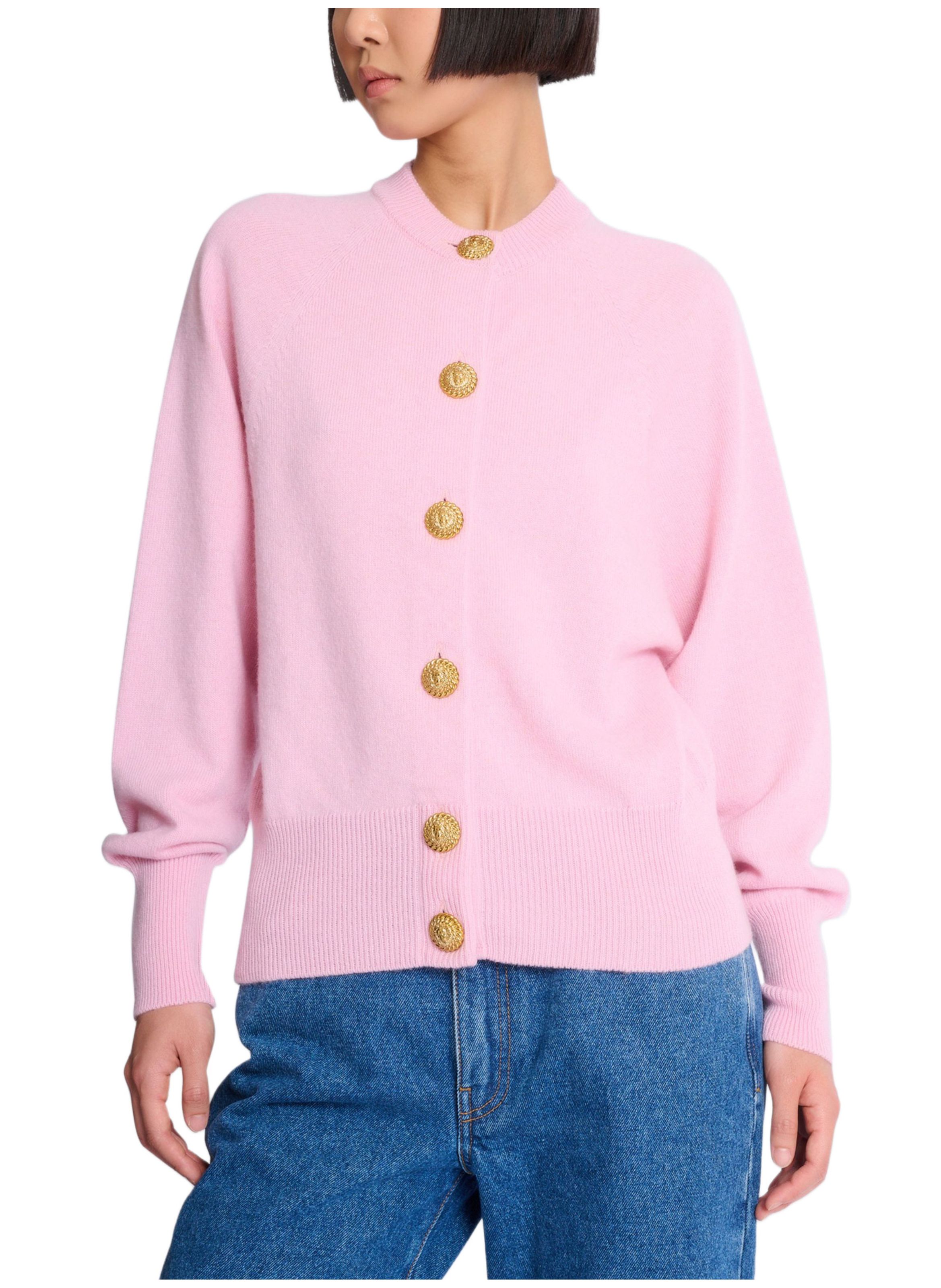 Cardigan boutonné en éco-cachemire BALMAIN Rose