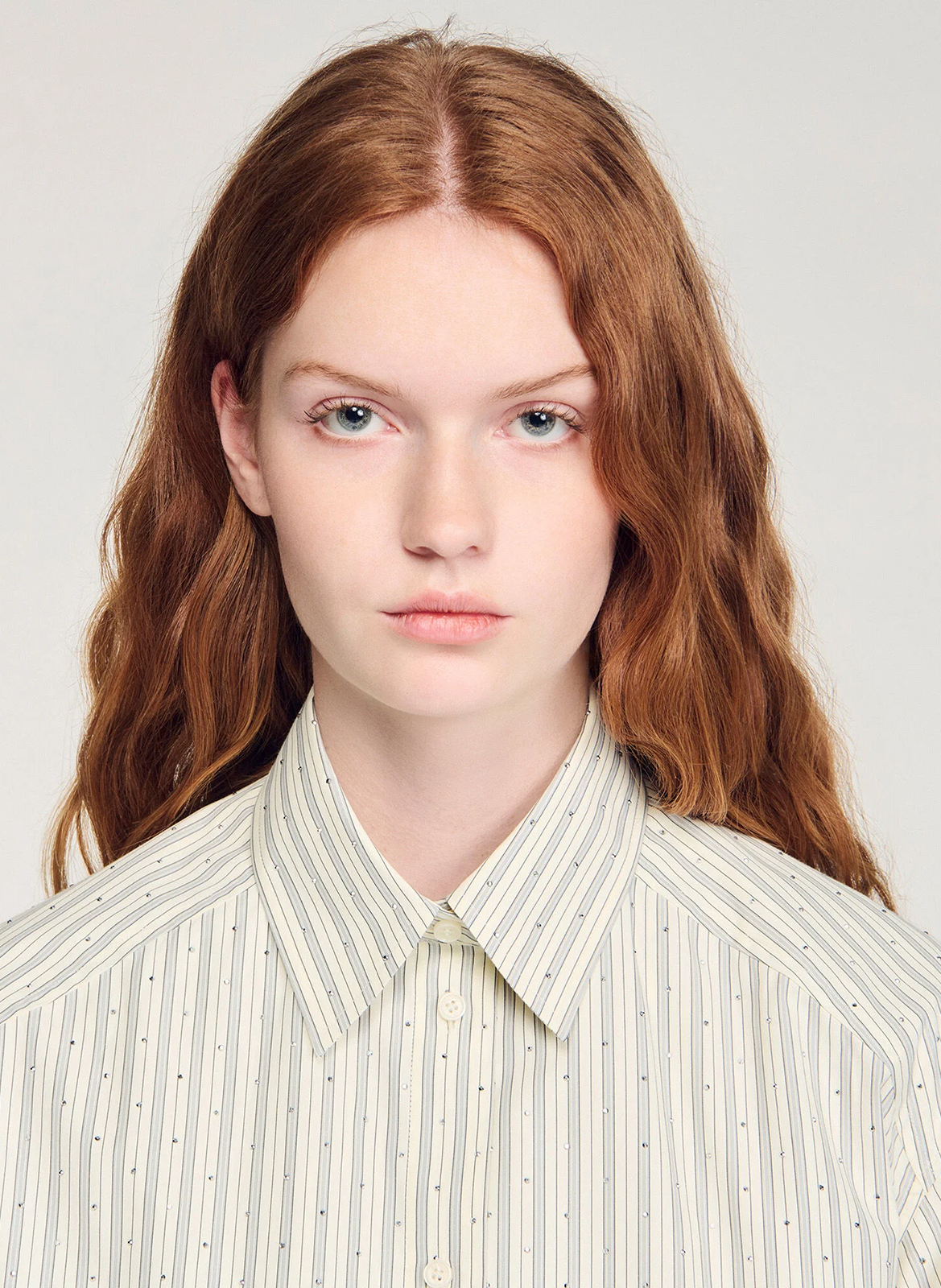 Chemise col classique à rayures SANDRO Beige