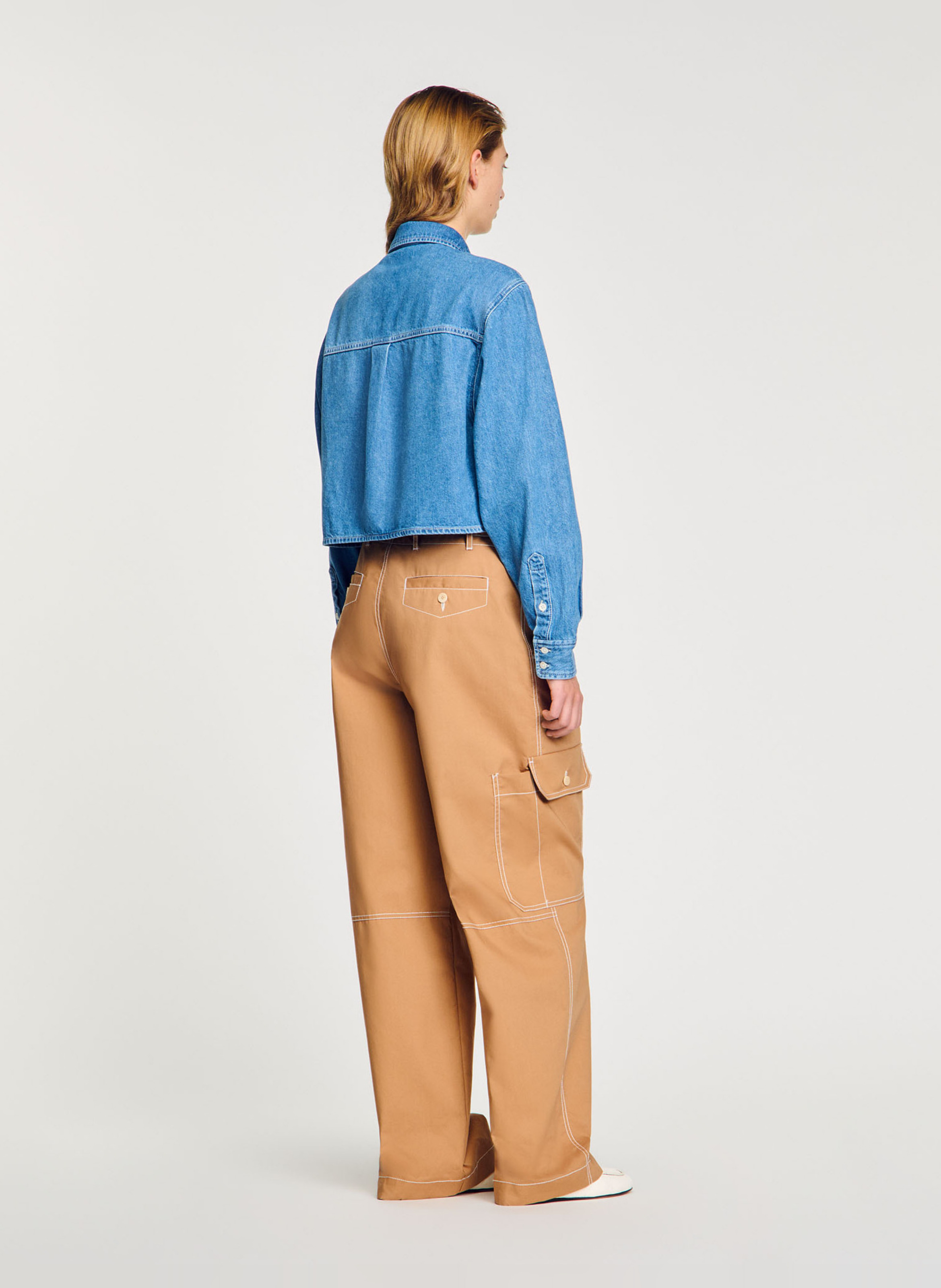 Chemise courte en denim coton SANDRO Bleu