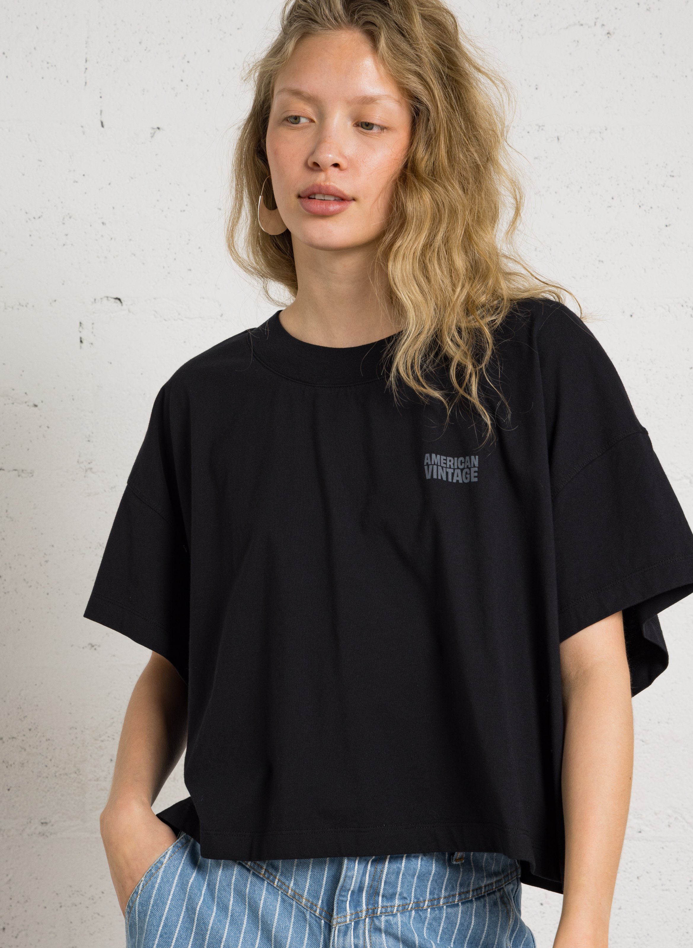 Tee-shirt oversize col rond en coton gixy AMERICAN VINTAGE Noir