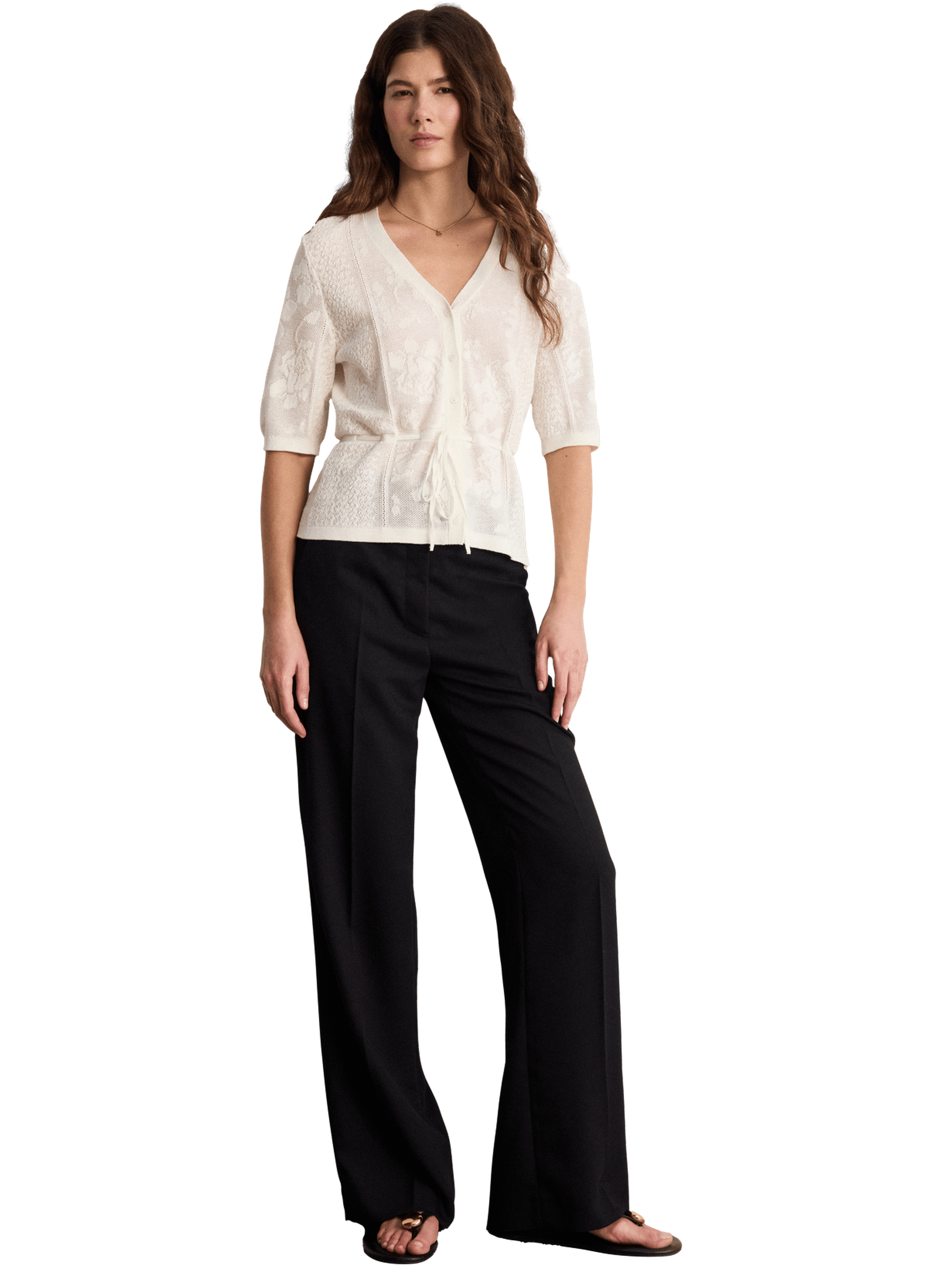 Cardigan en maille jacquard à lacet - line PABLO Beige